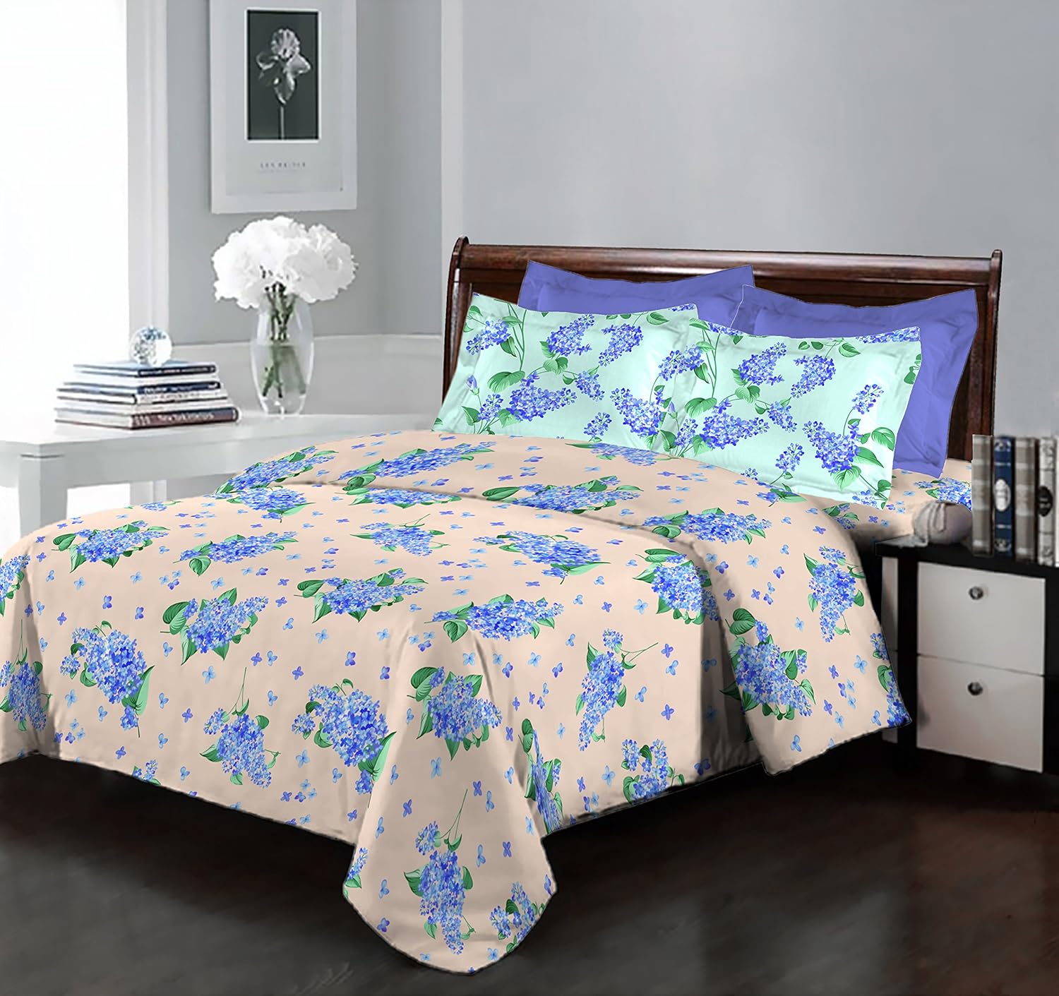 Bombay Dyeing Coral Vine Sky Blue Double Bed Sheet 3 PC Set Amazon.in Home & Kitchen