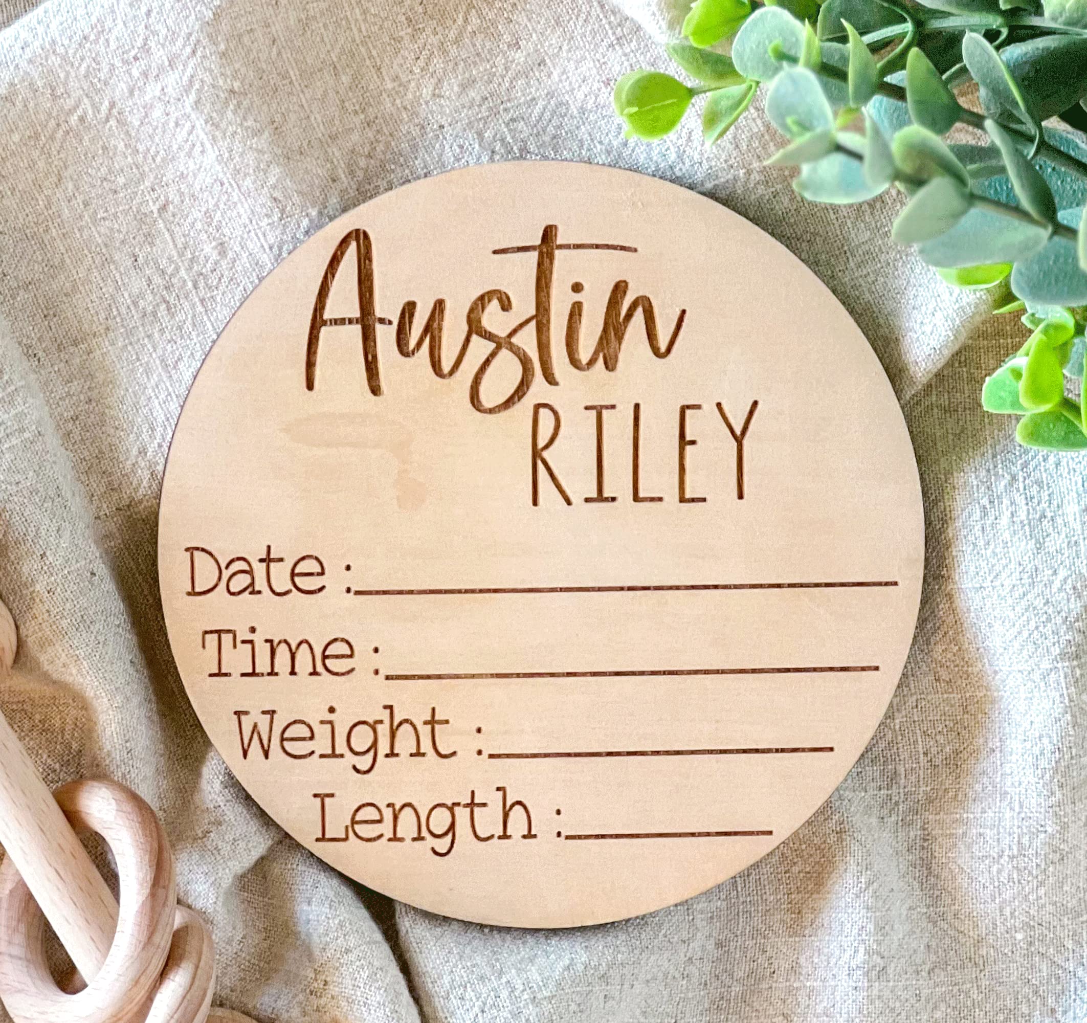 Personalized Newborn Announcement Sign for Hospital - Single Sided - Wooden Birth Announcement Sign - Name Baby Announcement Sign Customized Gender Neutral (Single Sided Name and Blank Stats)