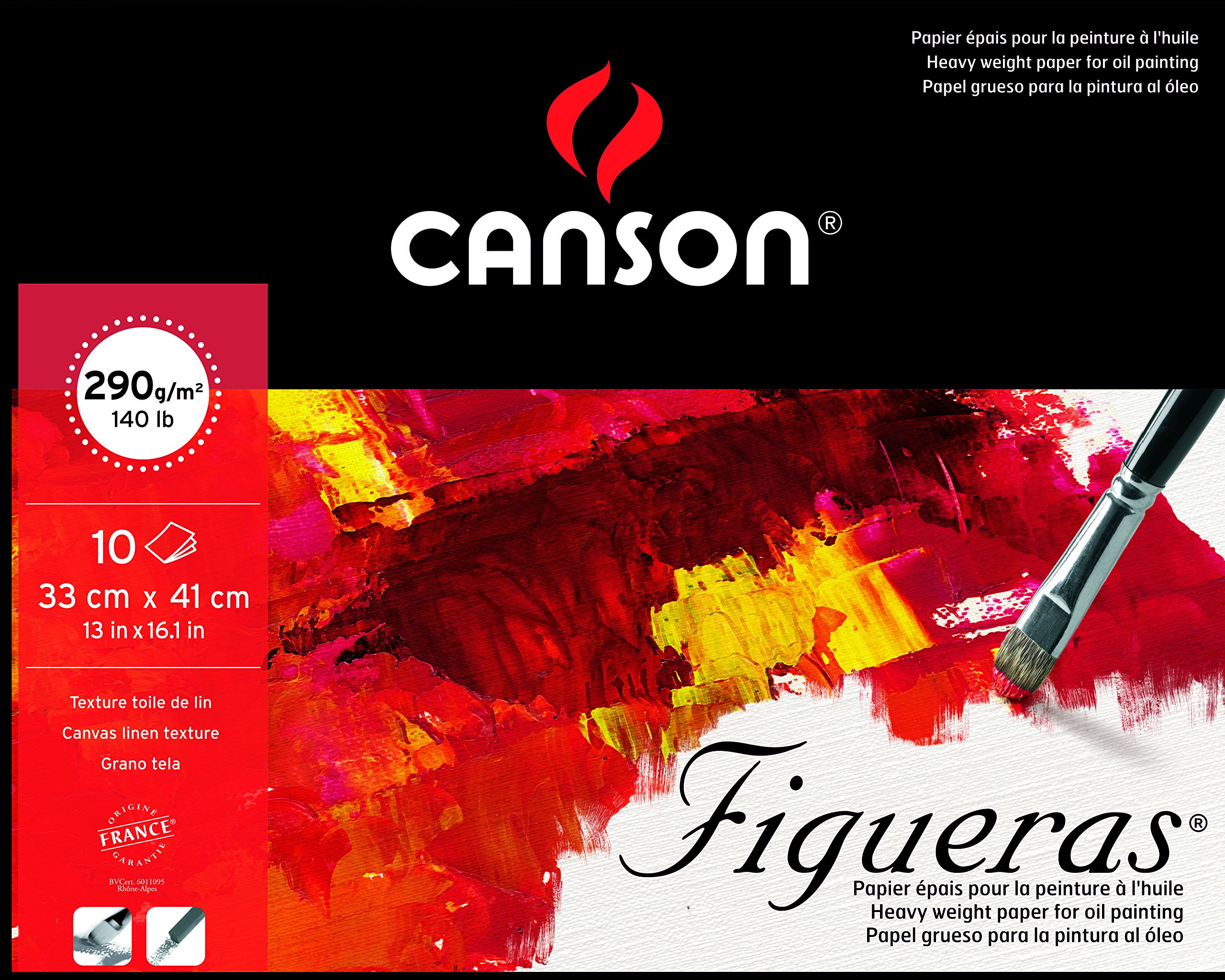 Canson Figueras Oil & Acrylic 290gsm paper pad including 10 sheets, size:41x33cm, canvas-like texture