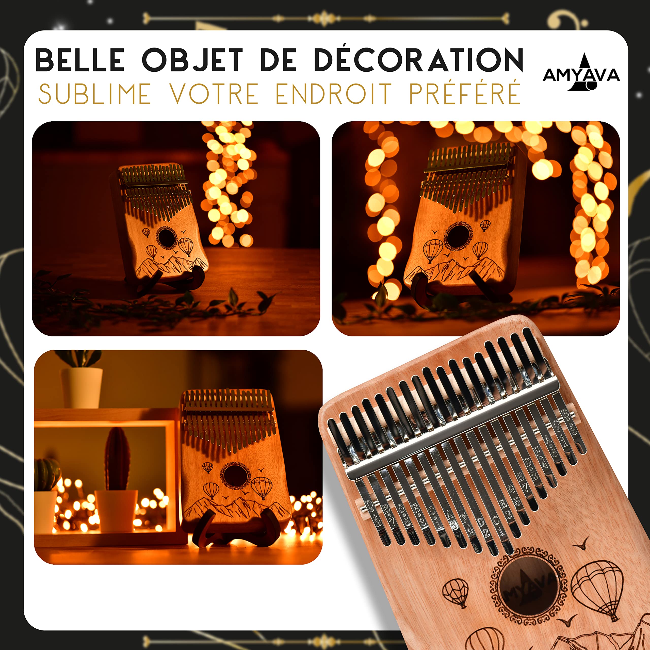 Kalimba Instrumento infantil, adulto de 17 hojas de madera de caoba barnizada con grabado-madera de calidad superior adecuado para principiantes-caja de regalo musical completa con ebook partituras en