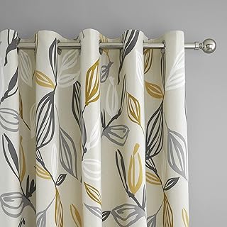 Fusion - Ensley - 100% Cotton Pair of Eyelet Curtains - 66\" Width x 54\" Drop (168 x 137cm) in Ochre