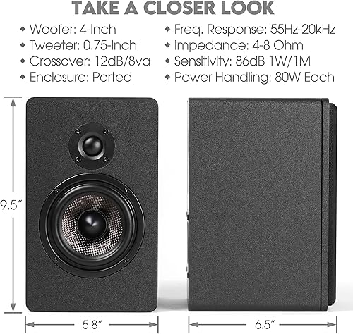 Miniatura 19 de Micca MB42 Altavoces de estantería con parlante de graves de fibra de carbono de 4 pulgadas y altavoz de agudos de cúpula de seda bocinas avanzadas