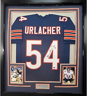 Framed Autographed/Signed Brian Urlacher 35x39 HOF 18 Chicago Blue Football Jersey Beckett BAS COA