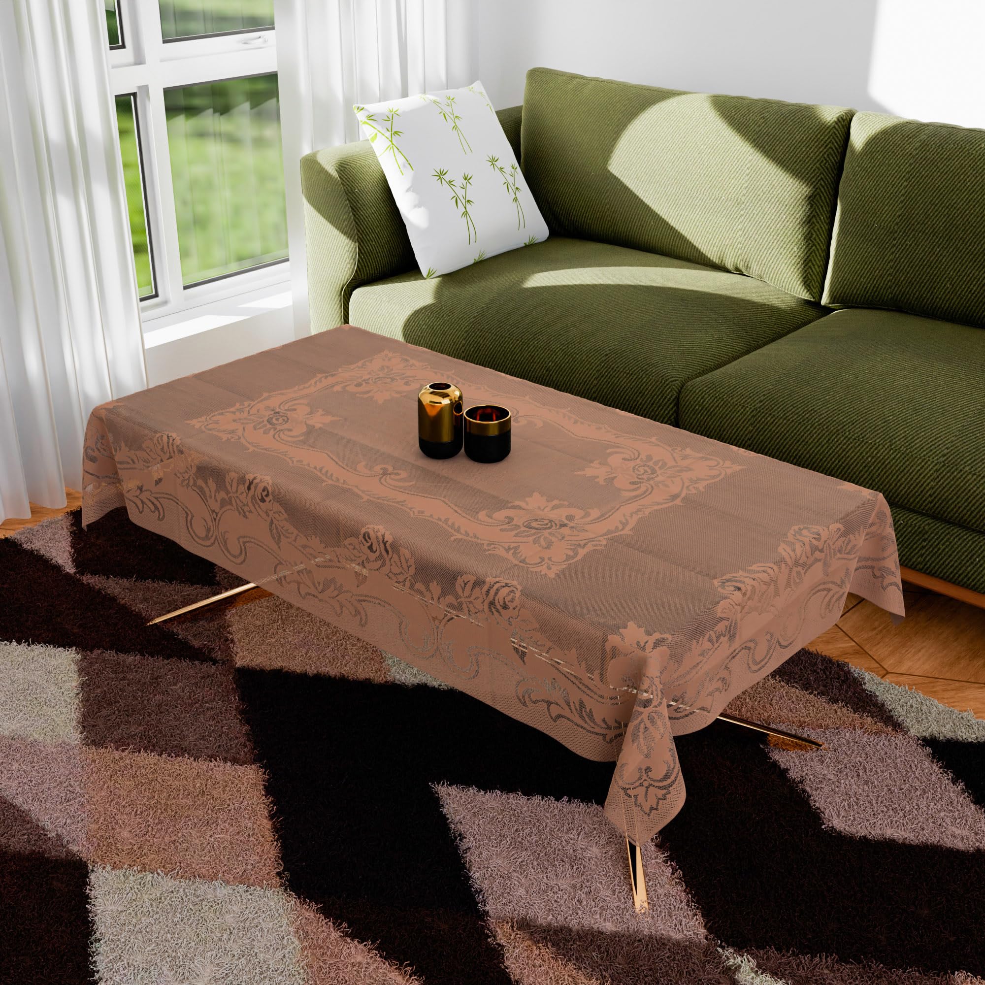 Kuber Industries Center Table Cover | Cotton 4-Seater Table Cloth Cover | Self Gulmohar Vila Table Cover | Table Protector | Table Cover for Center Table | 40x60 Inch | Peach