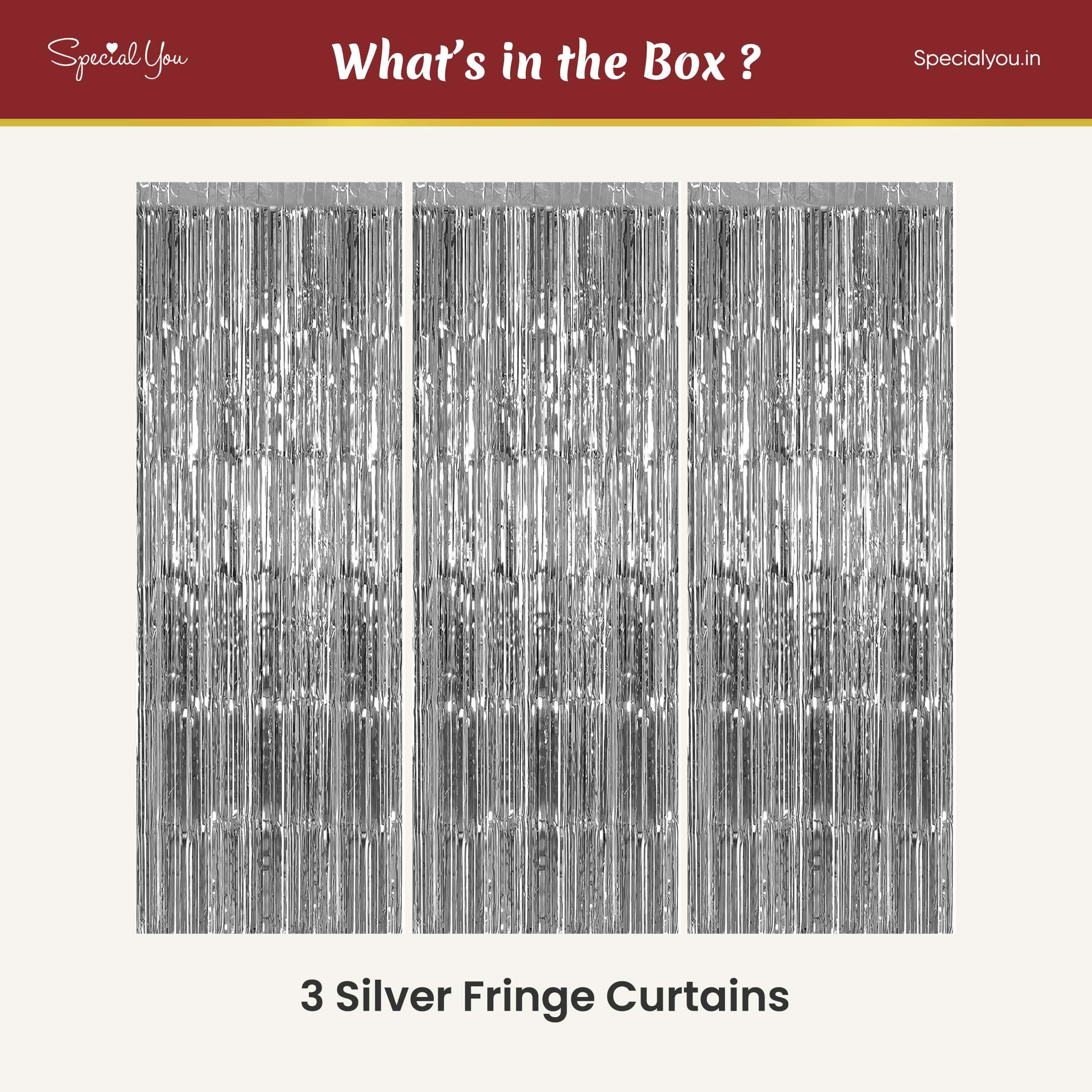 Specialyou Foil Backdrop, Silver Metallic Tinsel Fringe foil Curtain 6ft*3ft for Birthday Decoration, Wedding, Engagement Party, Bachelorette, Christmas Party Decoration- Pack of 3 Item