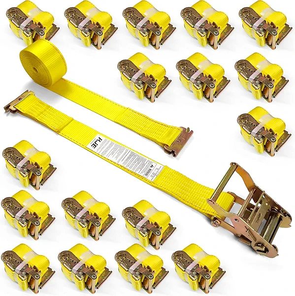 KJE 18 Pack E-Track Ratchet Straps, 2" x15' Heavy Duty Cargo Tie-Downs, 4500LBS Breaking Strength, Standard E Track Fitting Tie Down Ratcheting Strap for Cargo Vans, Trucks, Trailers