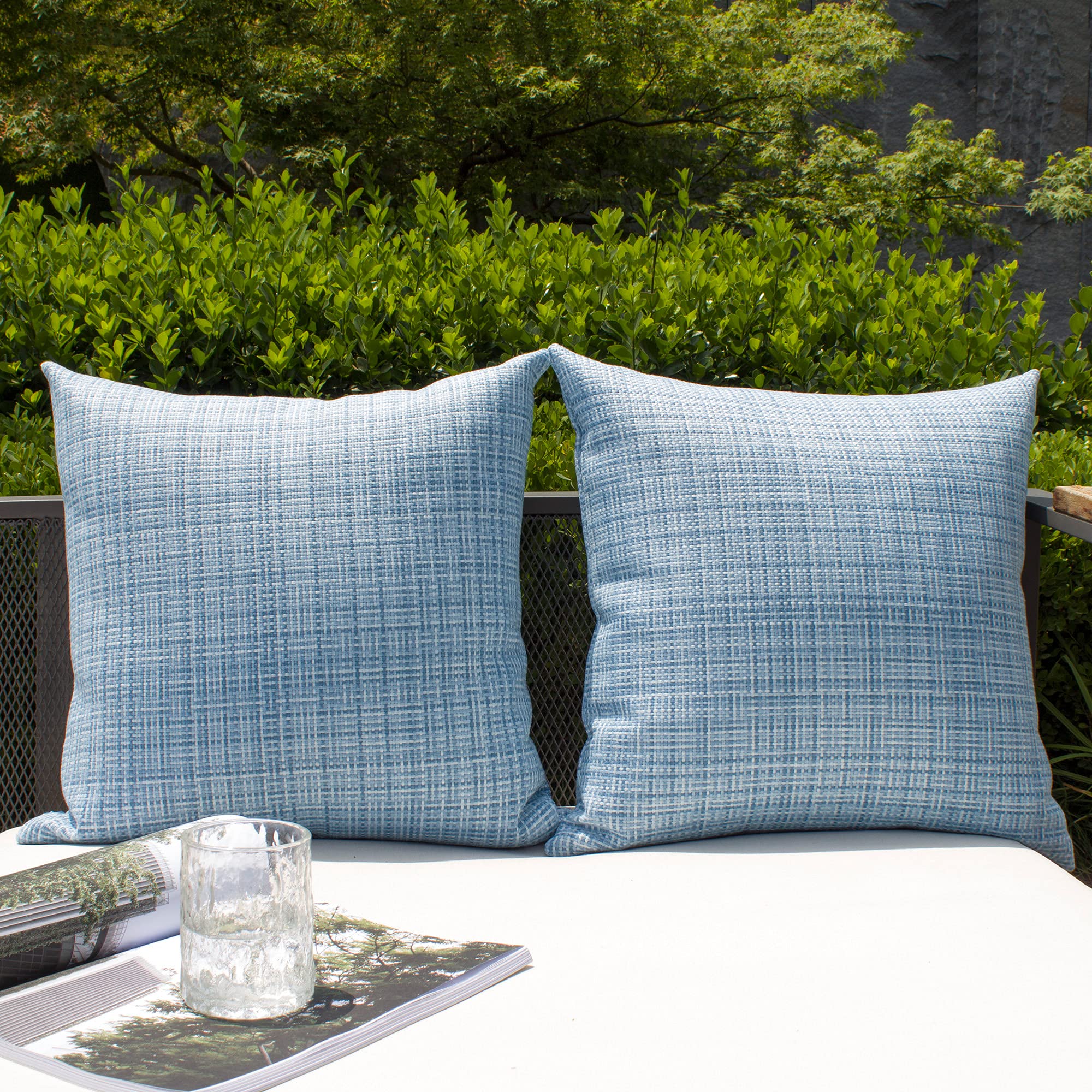 Kevin Textile Pack of 2 Decorative Outdoor Waterproof Throw Pillow Covers Stripe Square Pillowcases Modern Cushion Cases for Patio Couch Bench 20 x 20