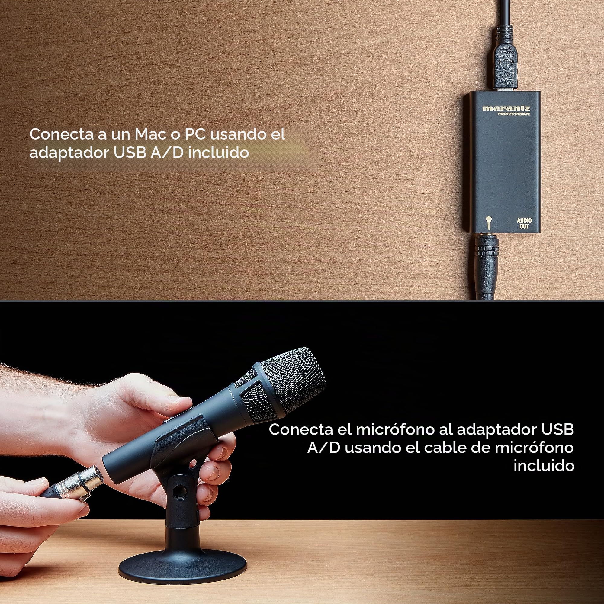 Marantz Professional M4U - Micrófono de Condensador USB con tarjeta de sonido, Soporte de sobremesa para proyectos de Podcast, Streaming, Juegos, transmitir audio y grabar instrumentos musicales o voz
