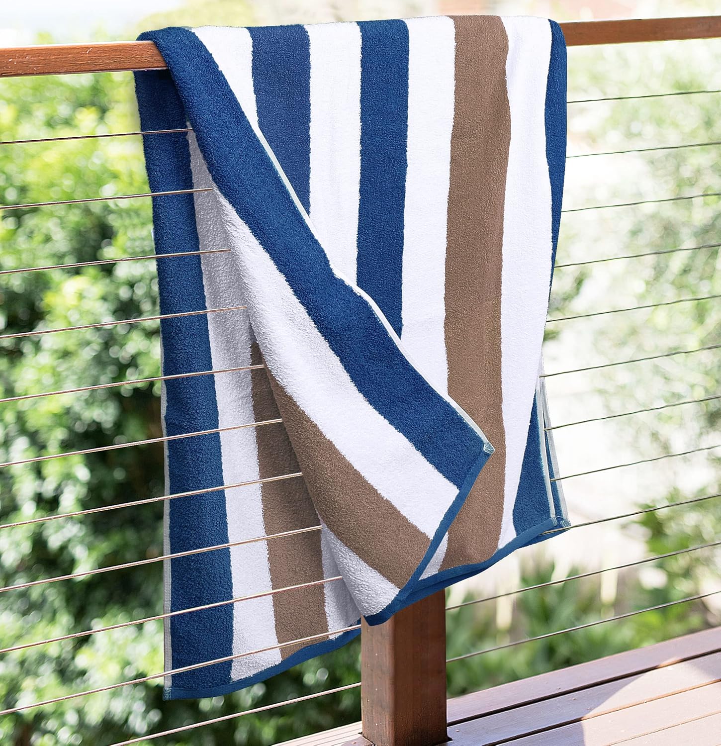 Utopia Towels, 35 by 70 Inches Beach Towel, 100% Ring-Spun Cotton Jumbo Bath Sheet, 600 GSM Highly Absorbent, Super Soft & Quick-Dry Towel, Blue, Beige