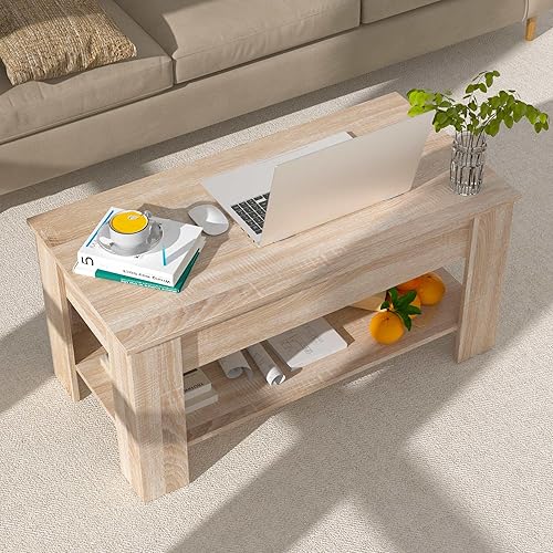 Mesa de centro elevable con almacenamiento para sala de estar, mesa de consola, mesa de té de madera rústica, mesa central de escritorio oculta para
