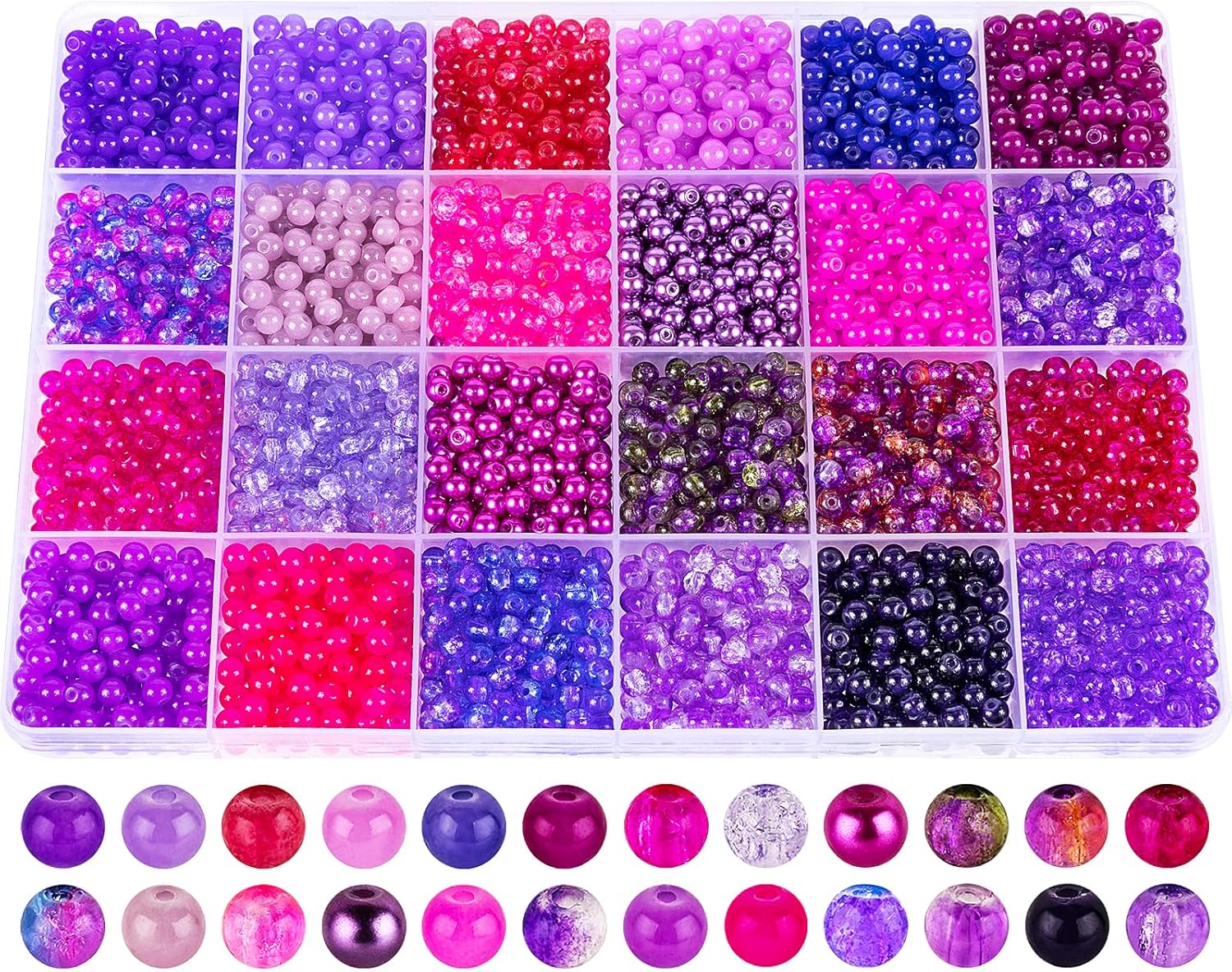 XSEINO About 2800 PCS 4mm Glass Beads Bracelet Making Kit,24 Assorted Violet Elegant Series Colorful Crystal Beads for Bracelet and Jewelry Making and DIY Crafts,Friendship Bracelets - Image 8