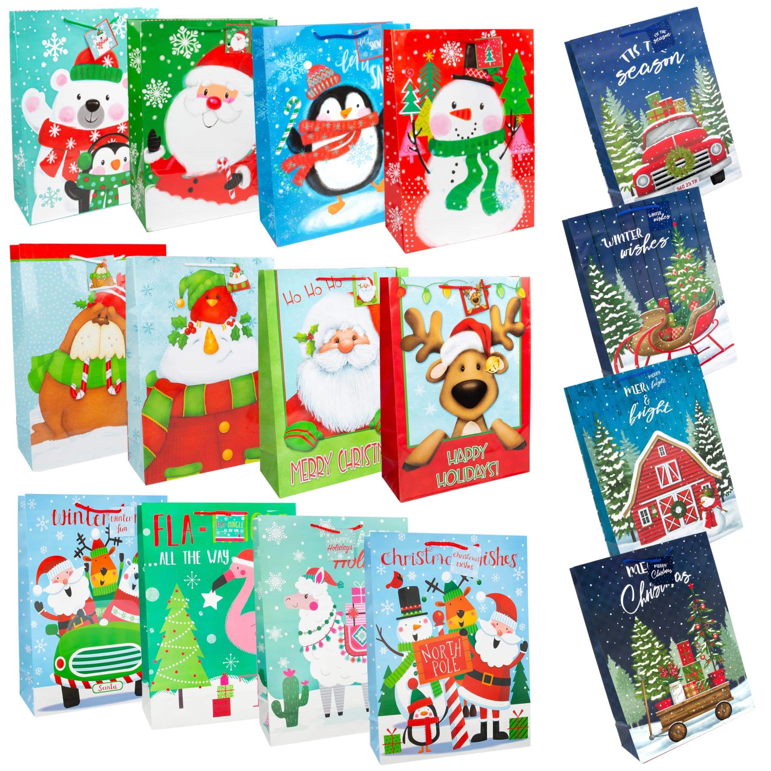 abeec XL Christmas Bags Bulk Pack – 16 Extra Large Gift Bags with Tags – Assorted Character & Traditional Designs – 33 × 46 × 12 cm — image 1