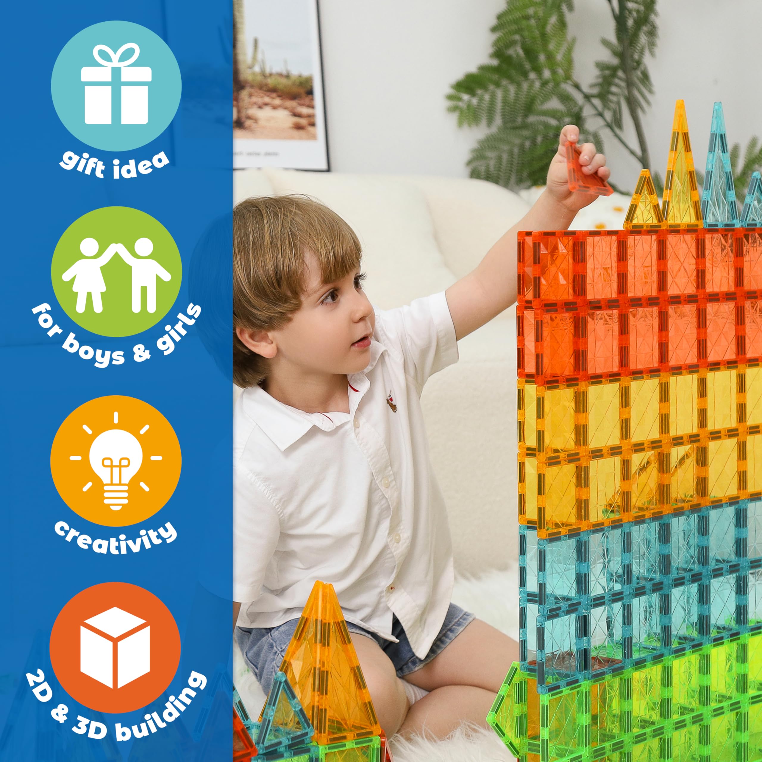 Geomag - Magnetic Tiles Gems 60 Pezzi, Costruzioni Magnetiche per Bambini, Tessere e Blocchi Magnetici 4 Forme, Giochi Bambini 3 Anni+, Giochi Montessori STEM Educativi, Idea Regalo Natale Compleanno