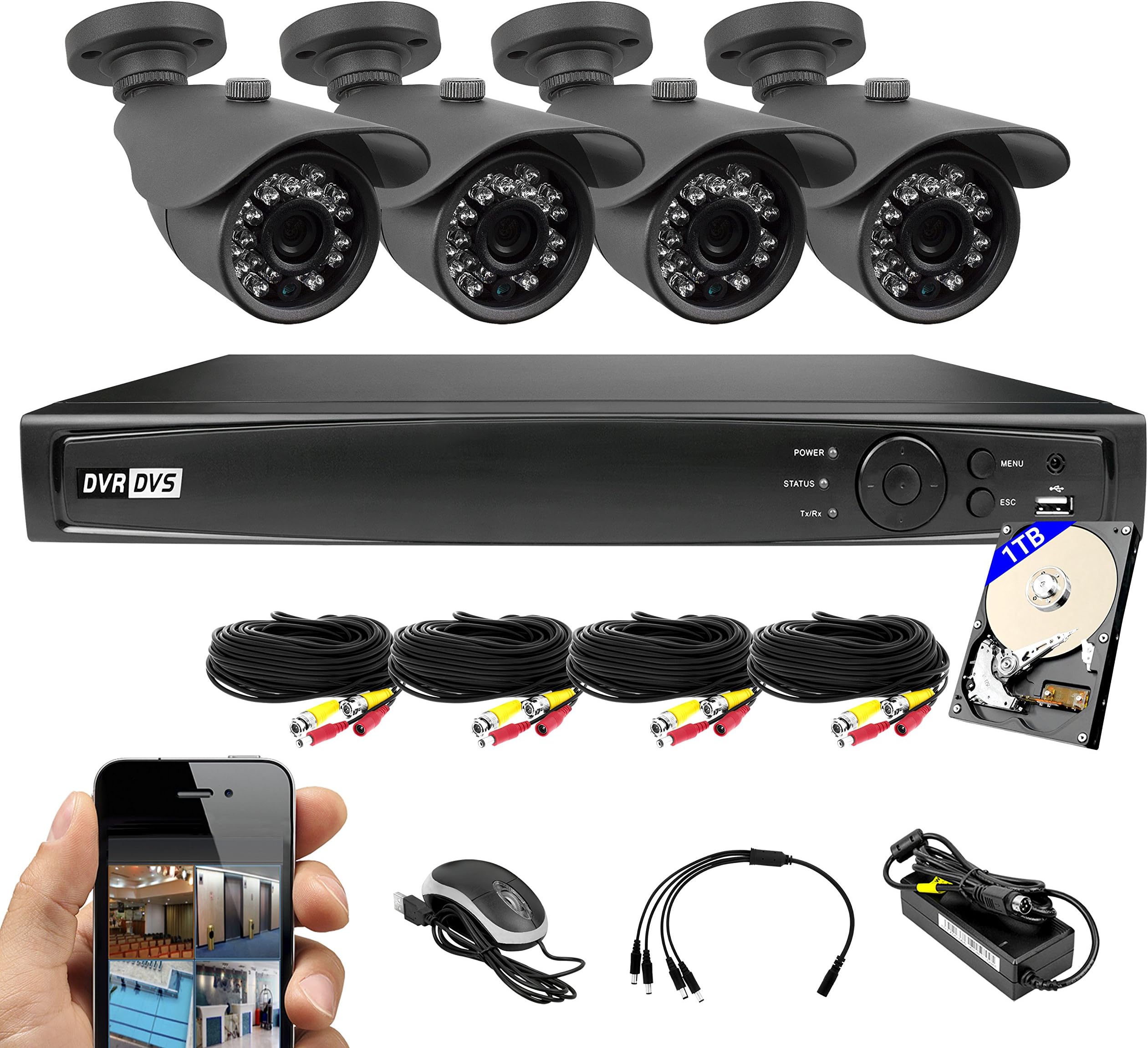 Best Vision 8CH 1TB TVI/AHD/Analog/IP 1080P HD Security Surveillance System with (4) 2MP Outdoor Bullet Cameras – Hikvision Compatible