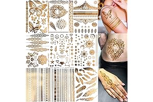 9 Sheets Coachella Tattoos: Metallic Flash Gold Temporary Tattoos for Women