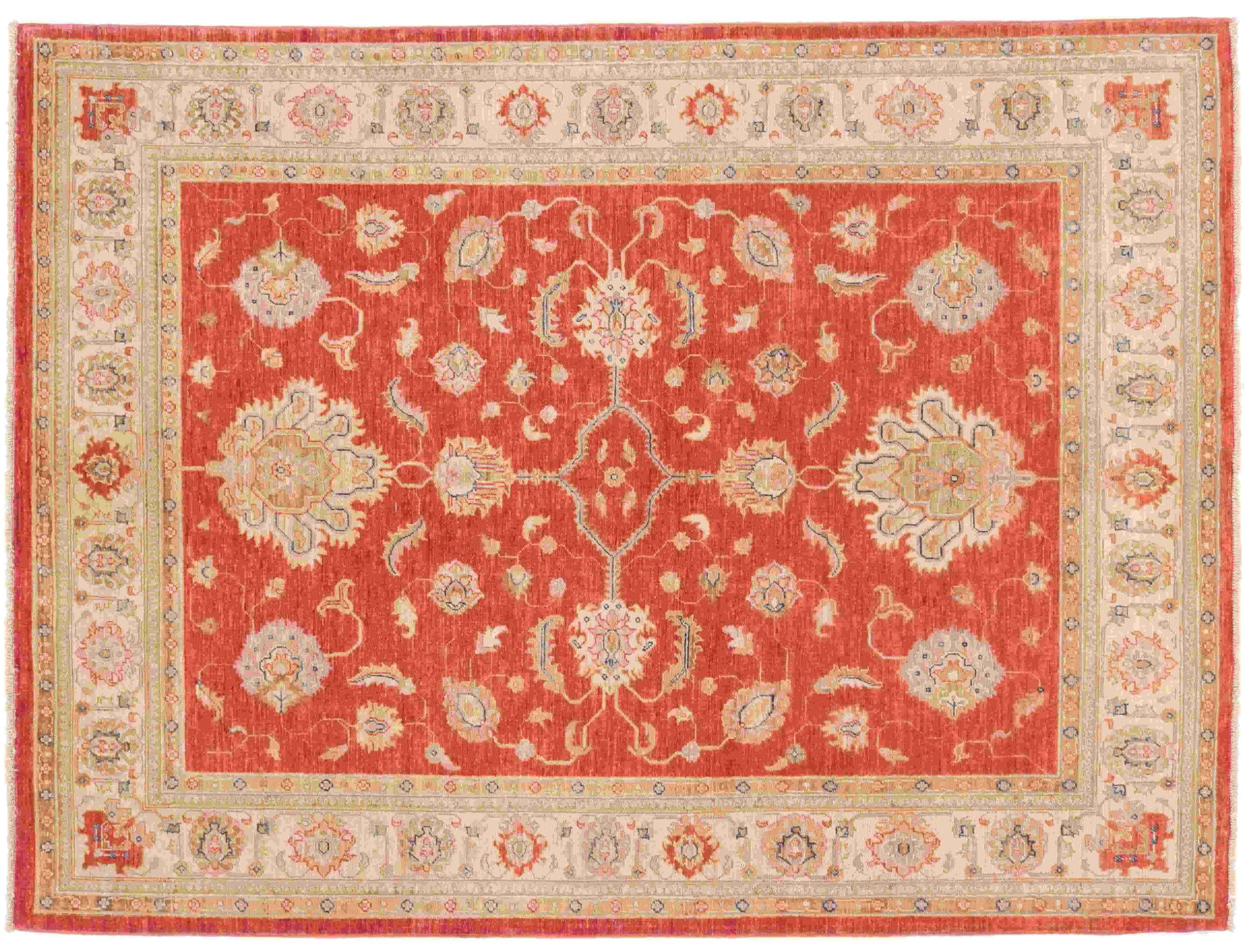 Tapis Afghan Ferahan Ziegler Noué Main 197x152 Cm - Rouge Motif Floral