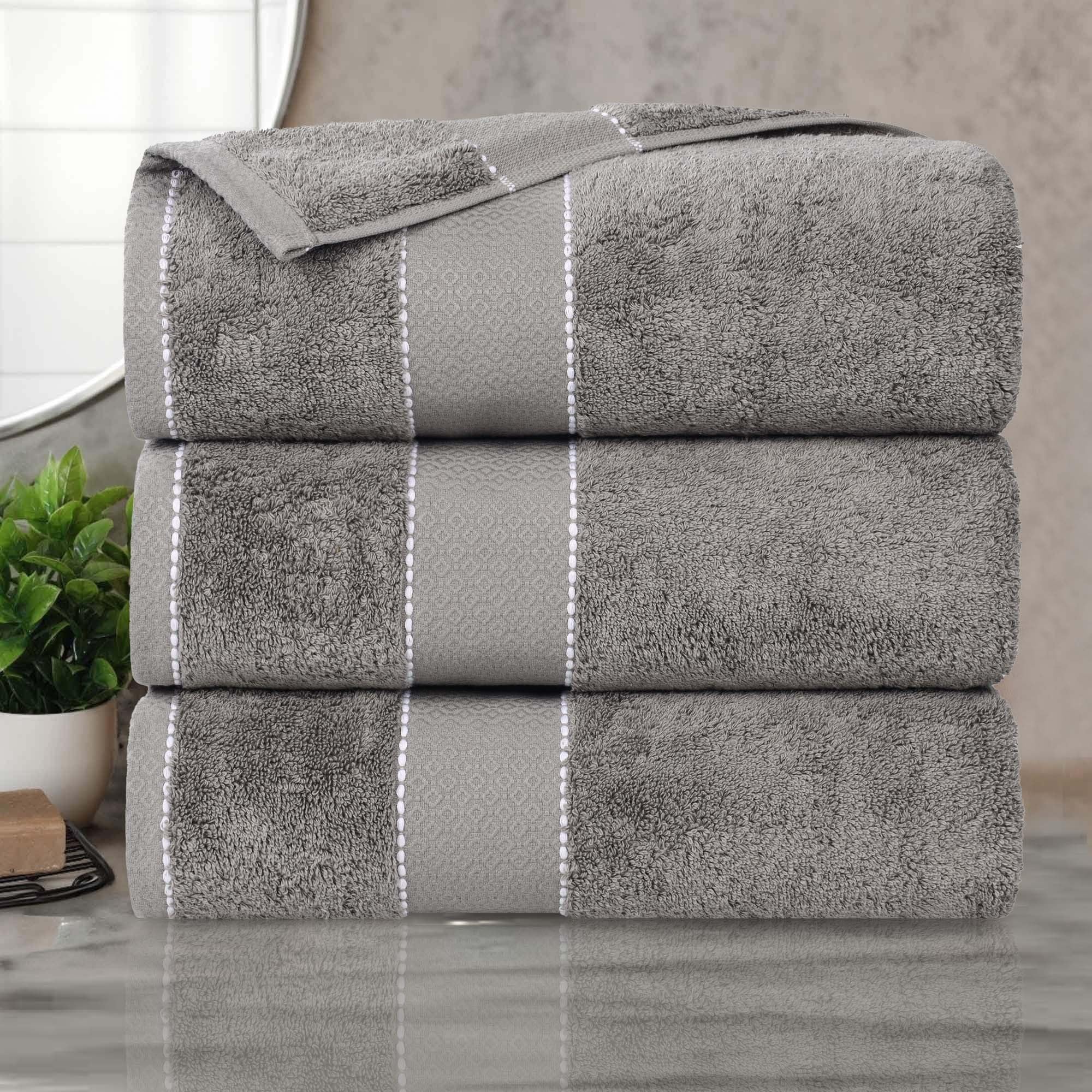 Superior Egypt Produced Giza Cotton Bath Towel Set, Luxury Soft, Large Plush Absorbent Body Towels, Quick Drying, Shower, Spa, Hotel, Pool, Guest, Home Essentials, Set of 3, Niles Collection, Charcoal