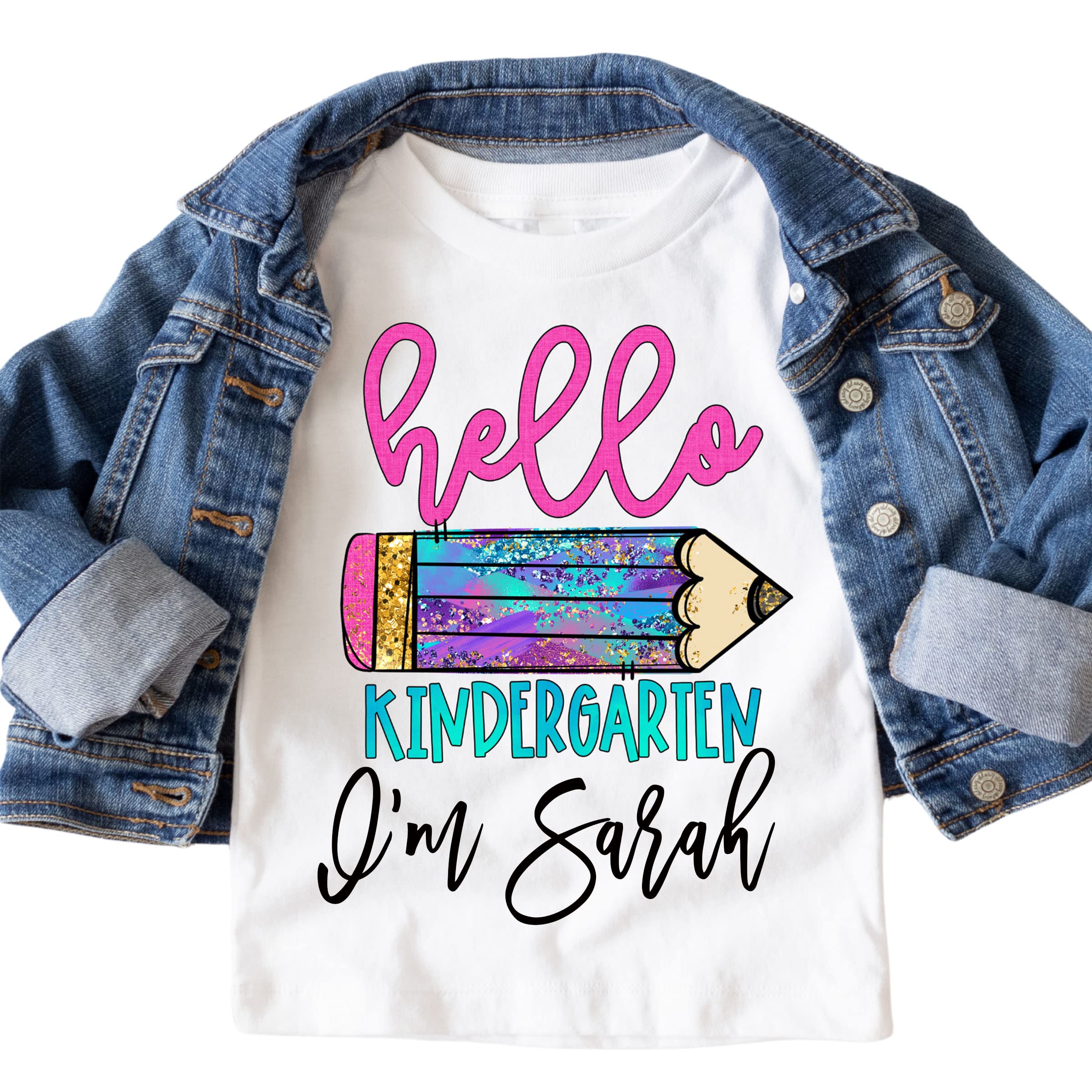 POSH SOIREE - Hello Kindergarten Personalized T Shirts for Kids - Custom Cotton T Shirt for Kindergarten Announcement - Back to School Outfit Gifts for Kindergarten Girls (Youth Girls Small)