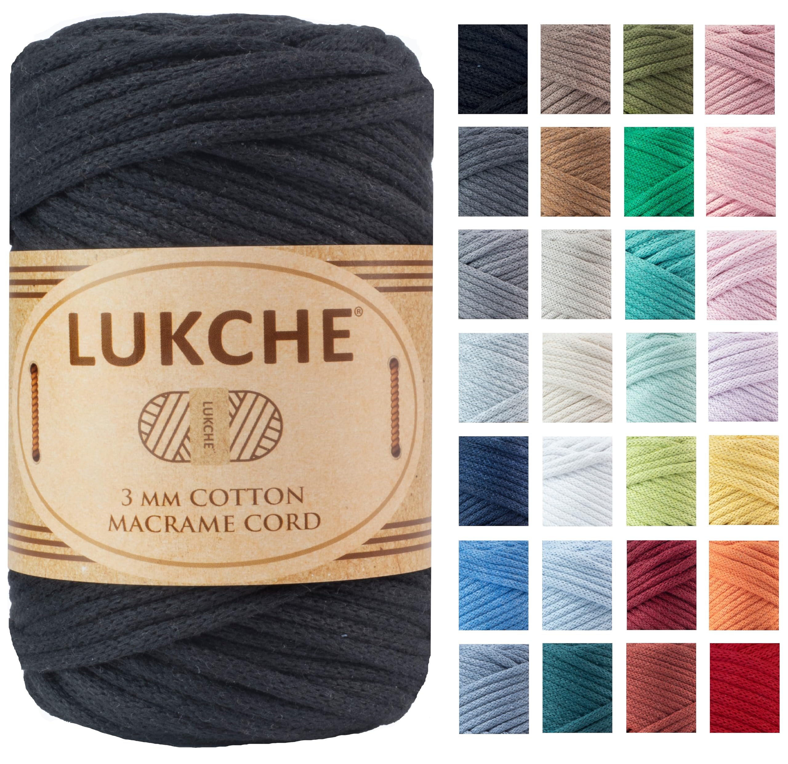 Cordon macramé noir qui ne s'effiloche pas, fil coton 3mm 90m pour suspension solide