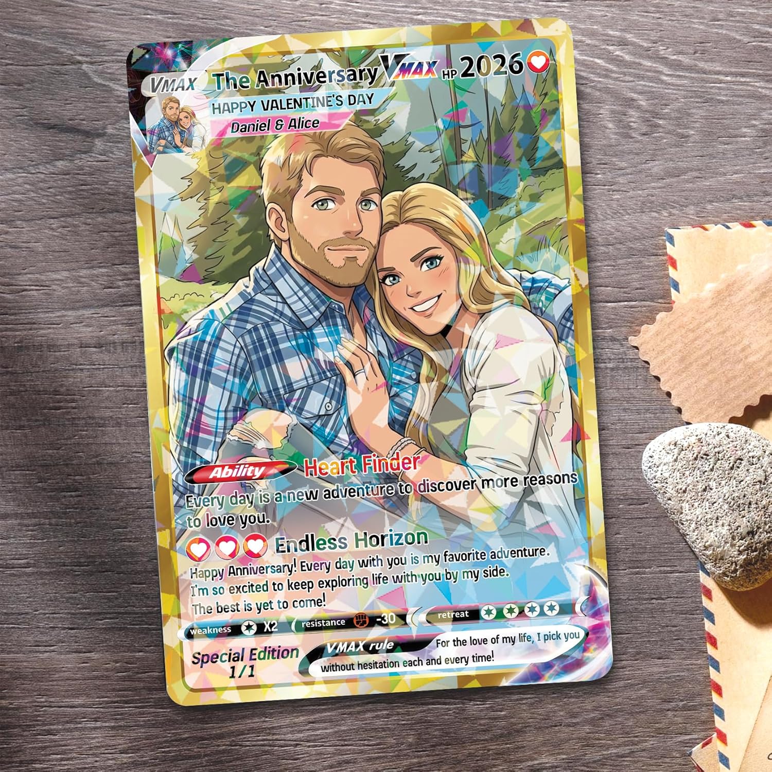 Custom Valentines Couple Photo Poke Card, Personalized Couple Portrait Anniversary Wedding Card, Gift for Boyfriend Him Her, VMAX Cards - Image 5