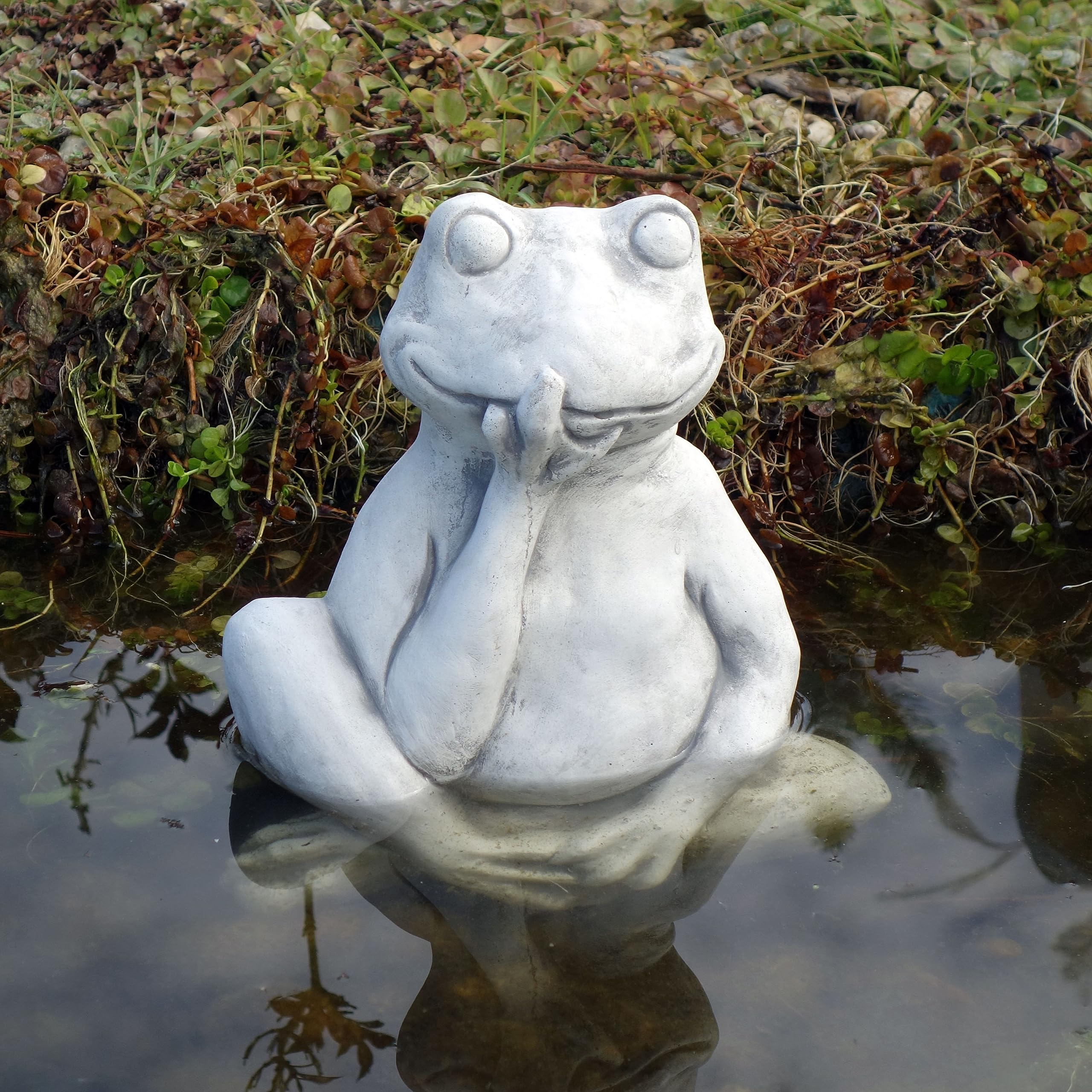 gartendekoparadies.de Masywna figurka kamienna, zabawna żaba, ropucha, wysokość 28 cm, 13 x 23 cm, szara, 8 kg, z odlewu kamiennego, odporna na mróz