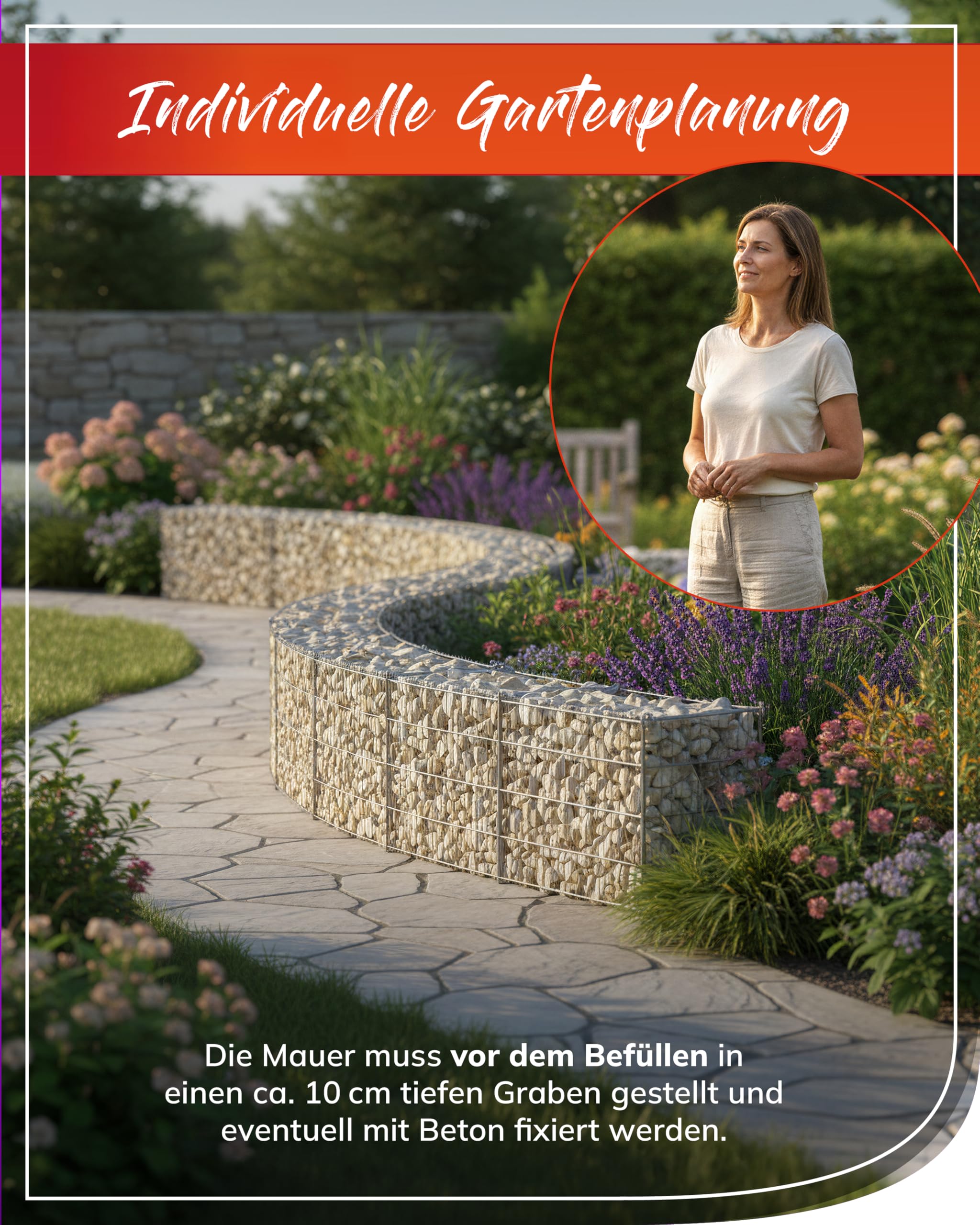 bellissa Mauergitter-Set für Gabionen verzinkt 232x10x40 cm | Längenverstellbare Gabionenkörbe für Steingabionen, erweiterbare Gabionengitter für Beetumrandung