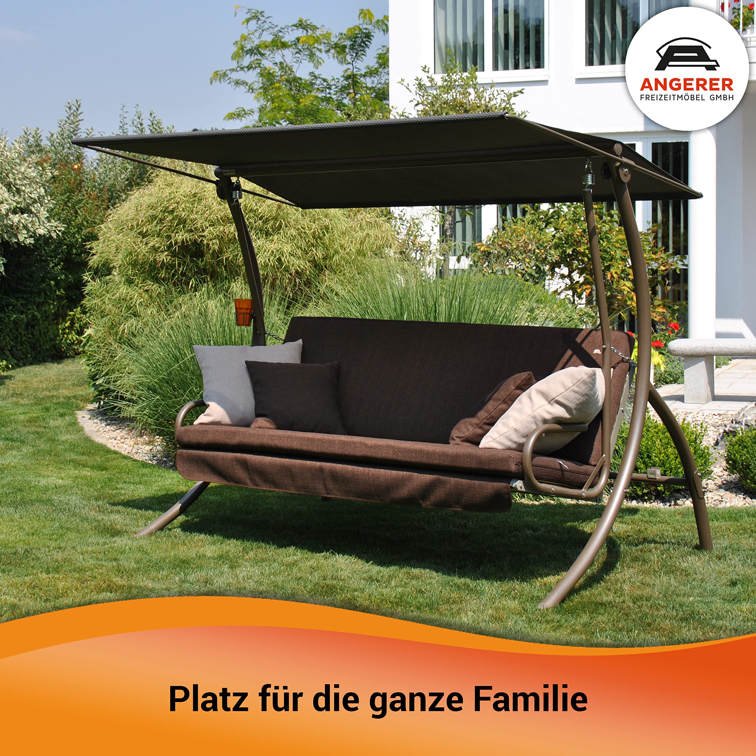 ANGERER Hollywoodschaukel Drift Smart hellgrau | Gartenschaukel Made in Germany, Schaukel zum Sitzen, Liegen und Entspannen, inklusive Bett-Funktion, einfache Montage