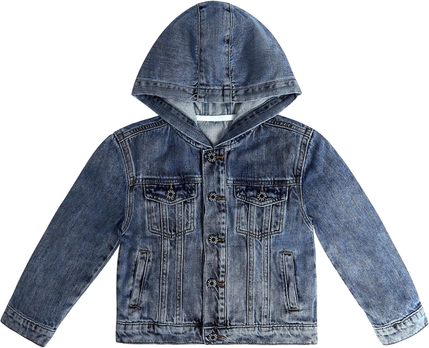 KIDSCOOL SPACE Boys Denim Jacket,Little Big Kids Simple Design Hooded Jean Coat