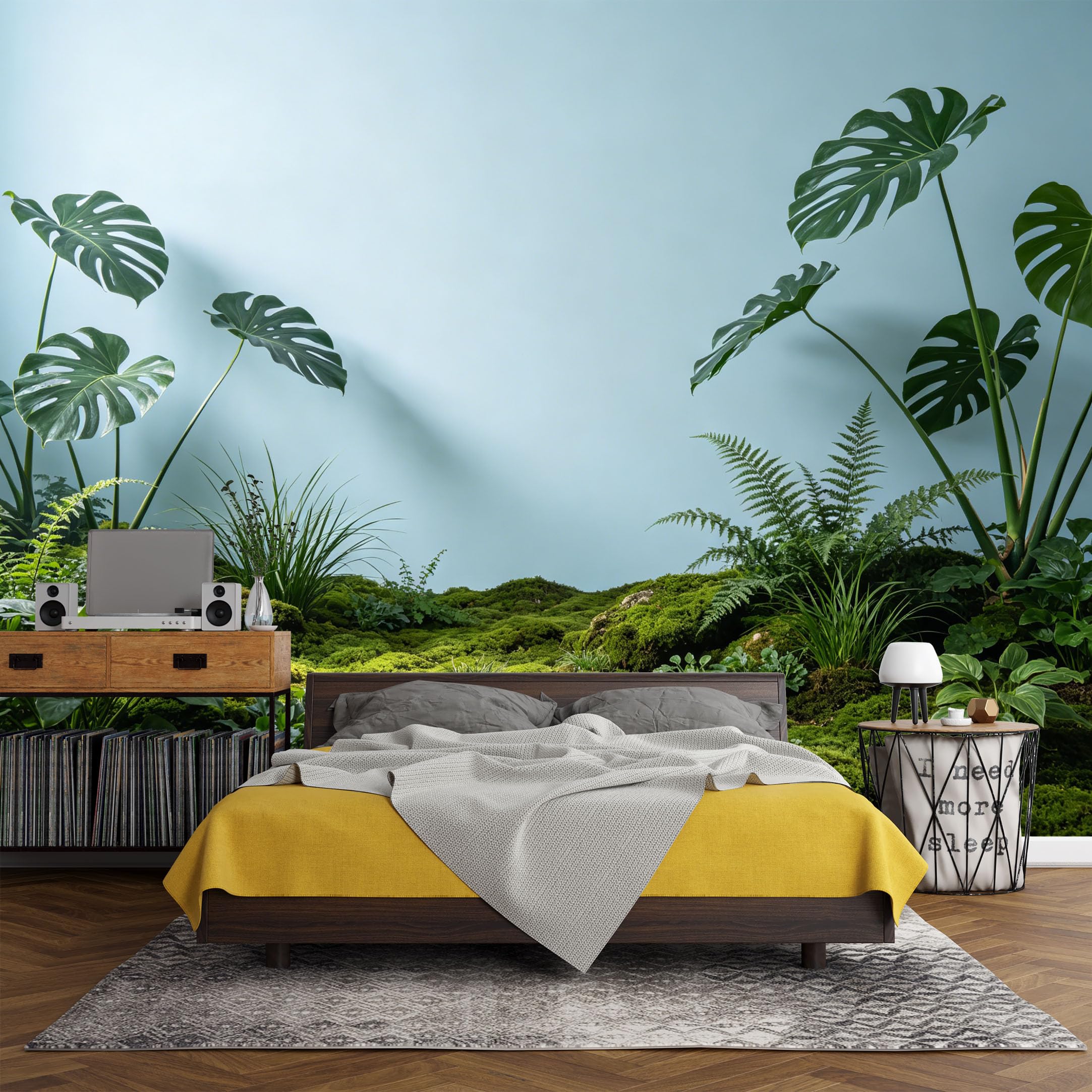Custom Size Wall Mural， Botanical Green Monstera Fern Moss Jungle Tropical Nature，SelfAdhesive Art Prints wall Fabric (No PVC) Removable Wallpaper Living Room Decor