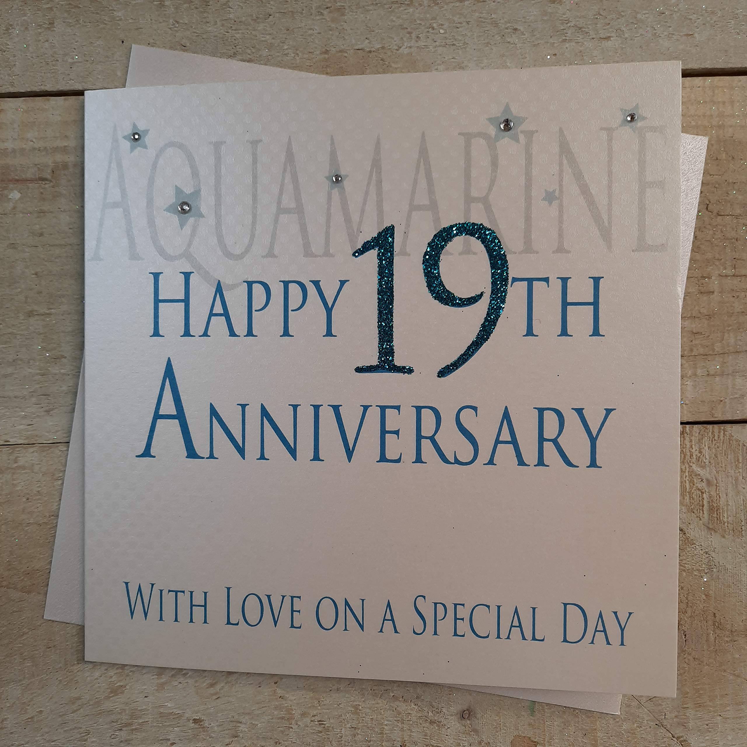 Handgefertigte Jubiläumskarte „Happy 19. Anniversary“ – Mit Strass & Umschlag