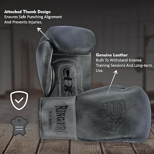 Miniatura 6 de Ring Pro Leather Lace-Up Cracker Boxing Gloves, for Training, Sparring, and Heavy Bag Work, Boxing, MMA, Kickboxing, Muay Thai, for Men and Women