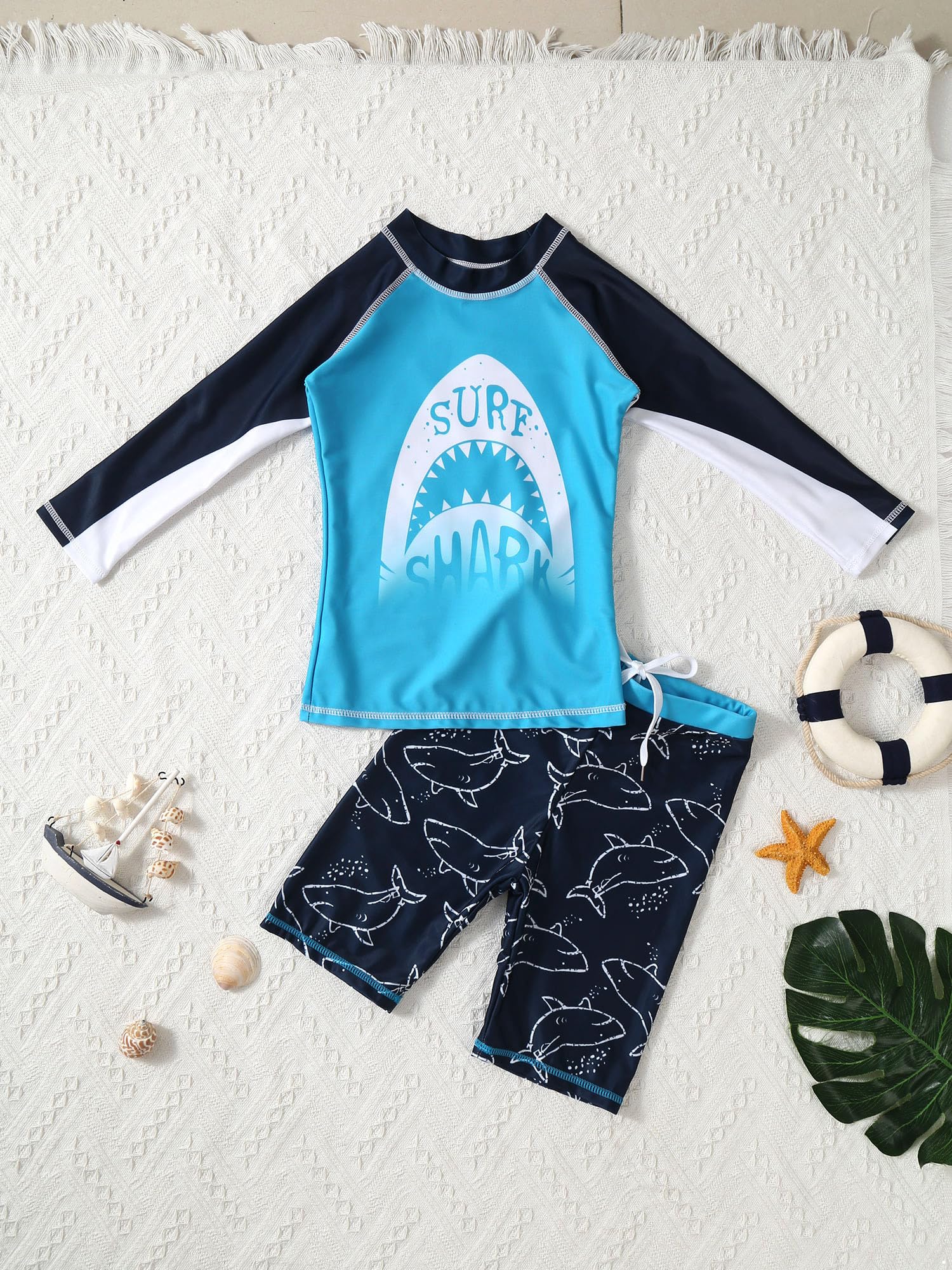 Doomiva Maillots de Bain pour Garçons T-Shirt de Bain Manches Longues Anti-UV Rashguard et Short de Bain Ensemble de Sport Séchage Rapide UPF 50+ Swimsuit 2-10 Ans