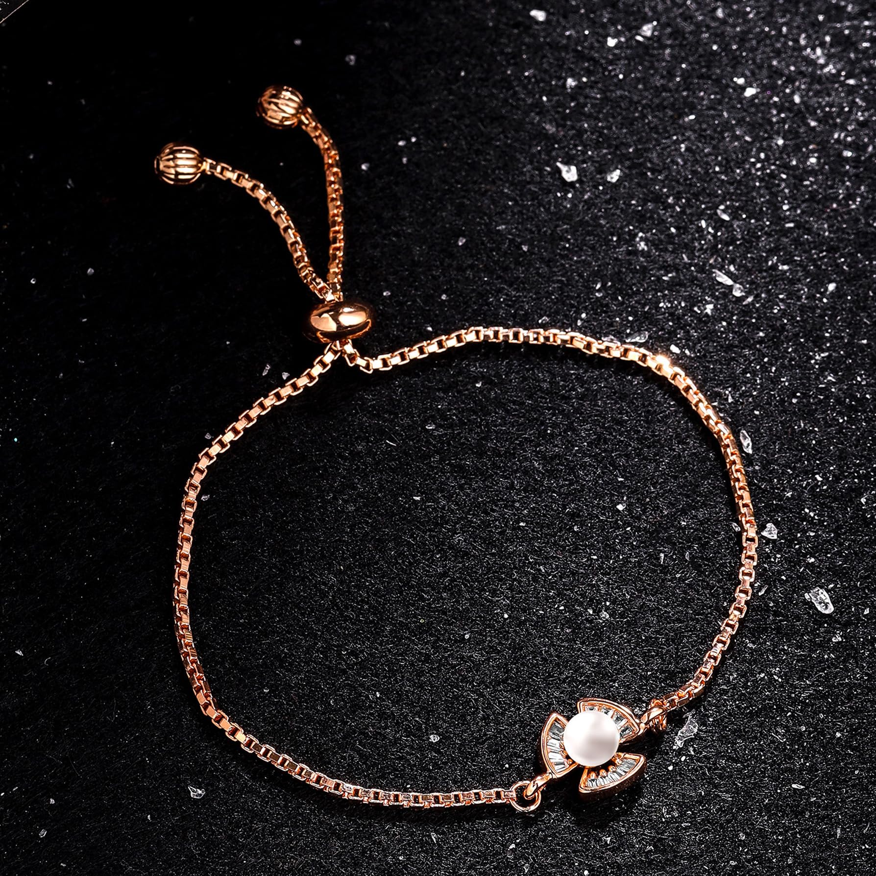 Pearl Bracelet Plated Chain Floral - Anniversary Gift For Wife