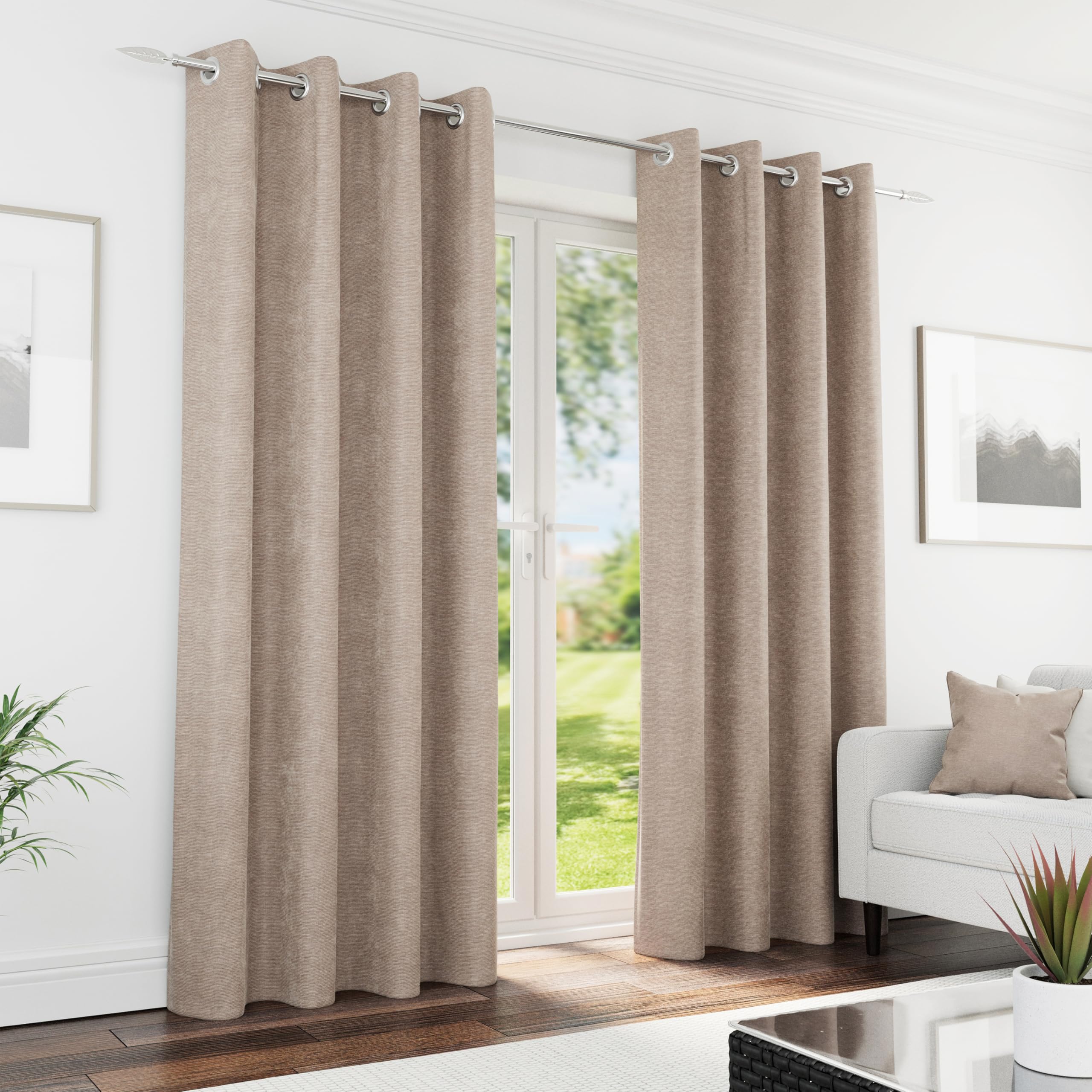 Enhanced Living Knightsbridge Sand Chenille Eyelet Curtains 229 x 183cm