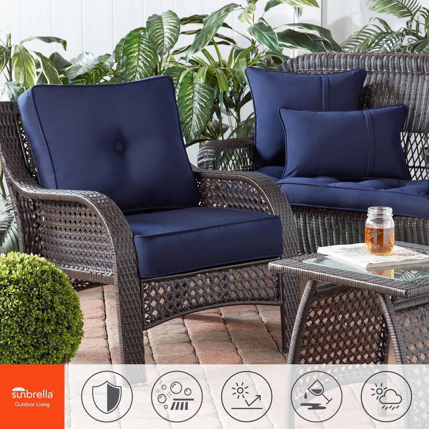 Sunbrella 21'' x 14'' Rectangle Outdoor Throw Pillow with Removable Cover (Set of 2), Canvas Navy