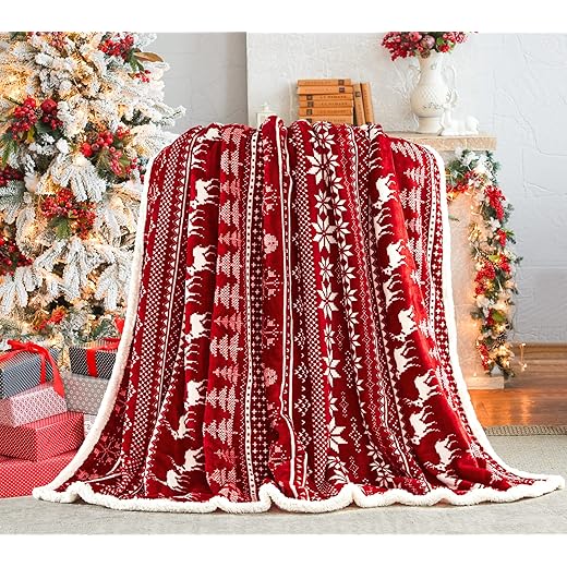 Touchat Red Sherpa Christmas Throw Blanket