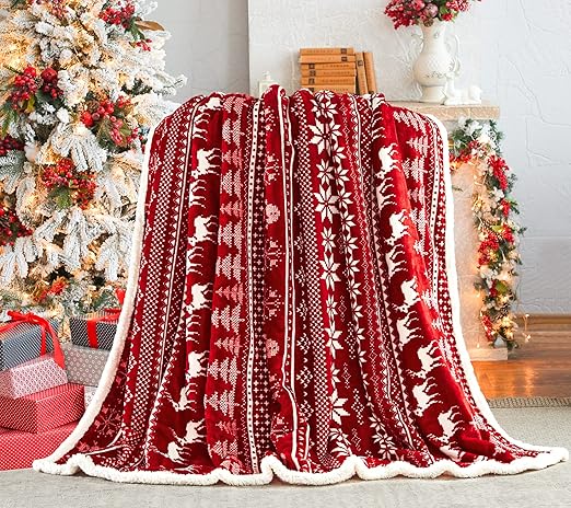 Touchat Red Sherpa Christmas Throw Blanket, Fuzzy Fluffy Soft Cozy Blanket, Fleece Flannel Plush Microfiber Blanket for Couch Bed Sofa (50