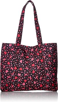 Prestige Medical Fashion Tote Bags, Ribbons and Hearts Black, 12.2 Ounce