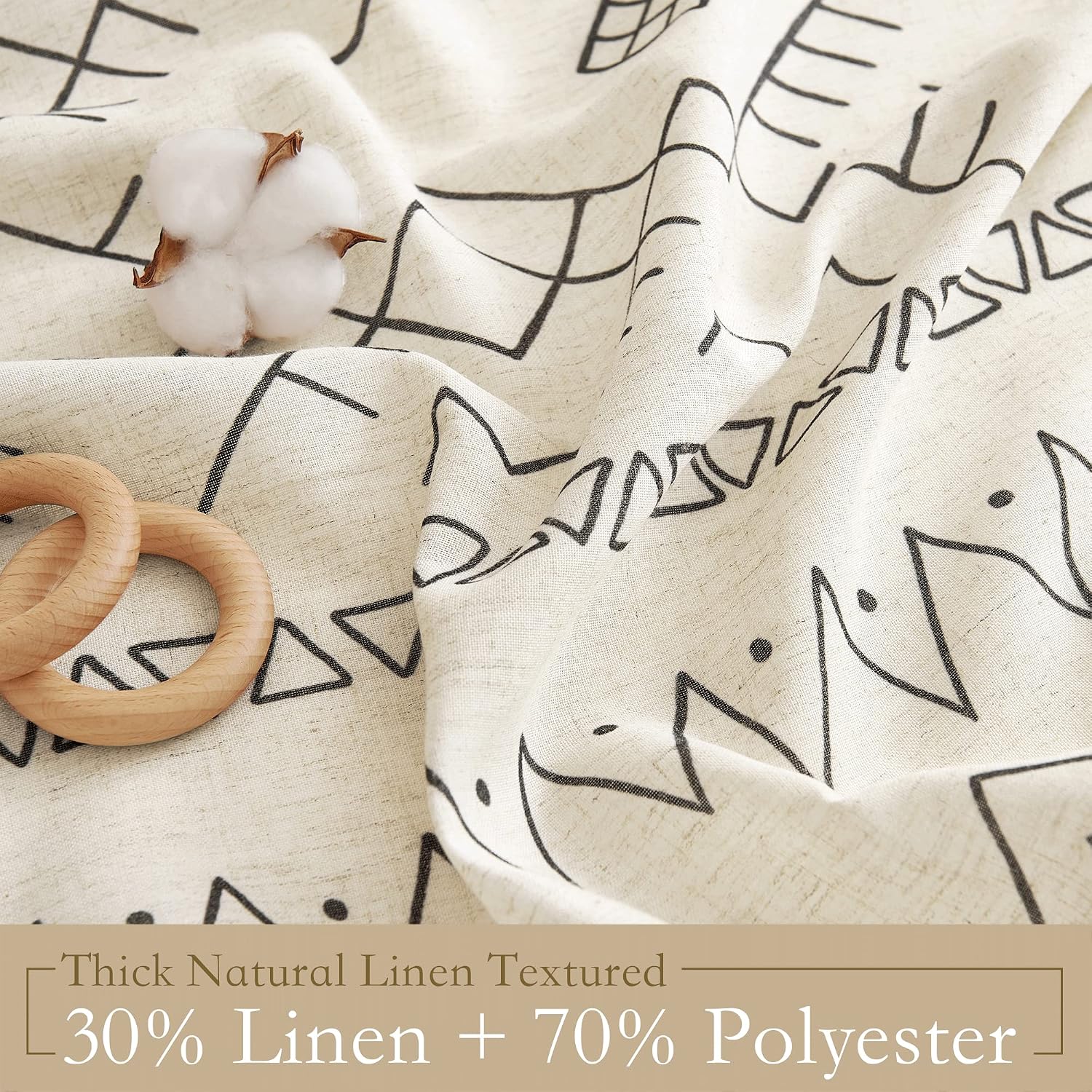 NICETOWN Thick Linen White Boho Kitchen Curtains for Bedroom 63 inch Length 2 Panels, Rod Pocket Rustic Privacy Added Semi Sheer Bohemian Macrame Drapes with Light Filtering, W52 x L63