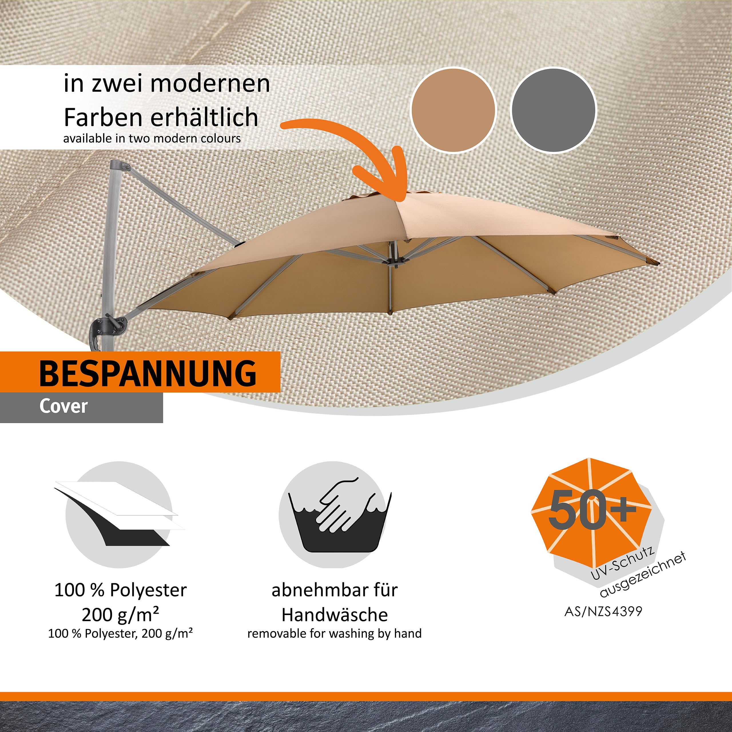 Schneider Sonnenschirm Rhodos Rondo, sand, 350 cm rund, 792-16, Gestell Aluminium, Bespannung Polyester, 22.4 kg