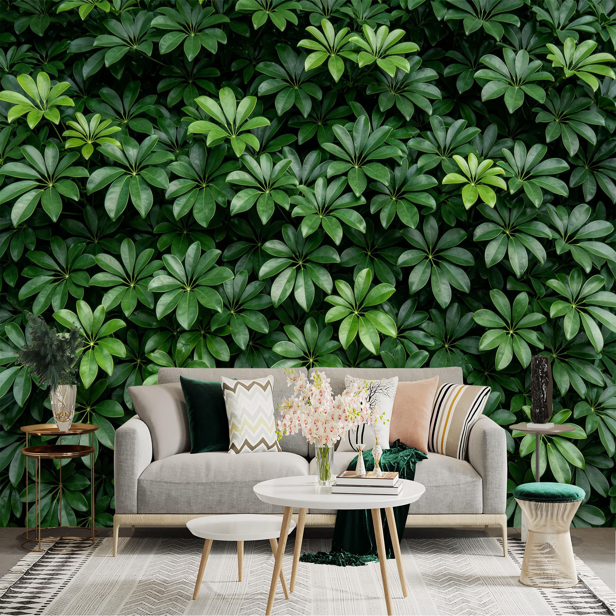 Lnzczhyre Dbh260521314 Custom Size Wall Sticker Mural， Lush Green Tropical Foliage， Dense Umbrella Tree Leaves， Natural Botanical Pattern， For Wall Decoration， Peelandstick Wall Decals.