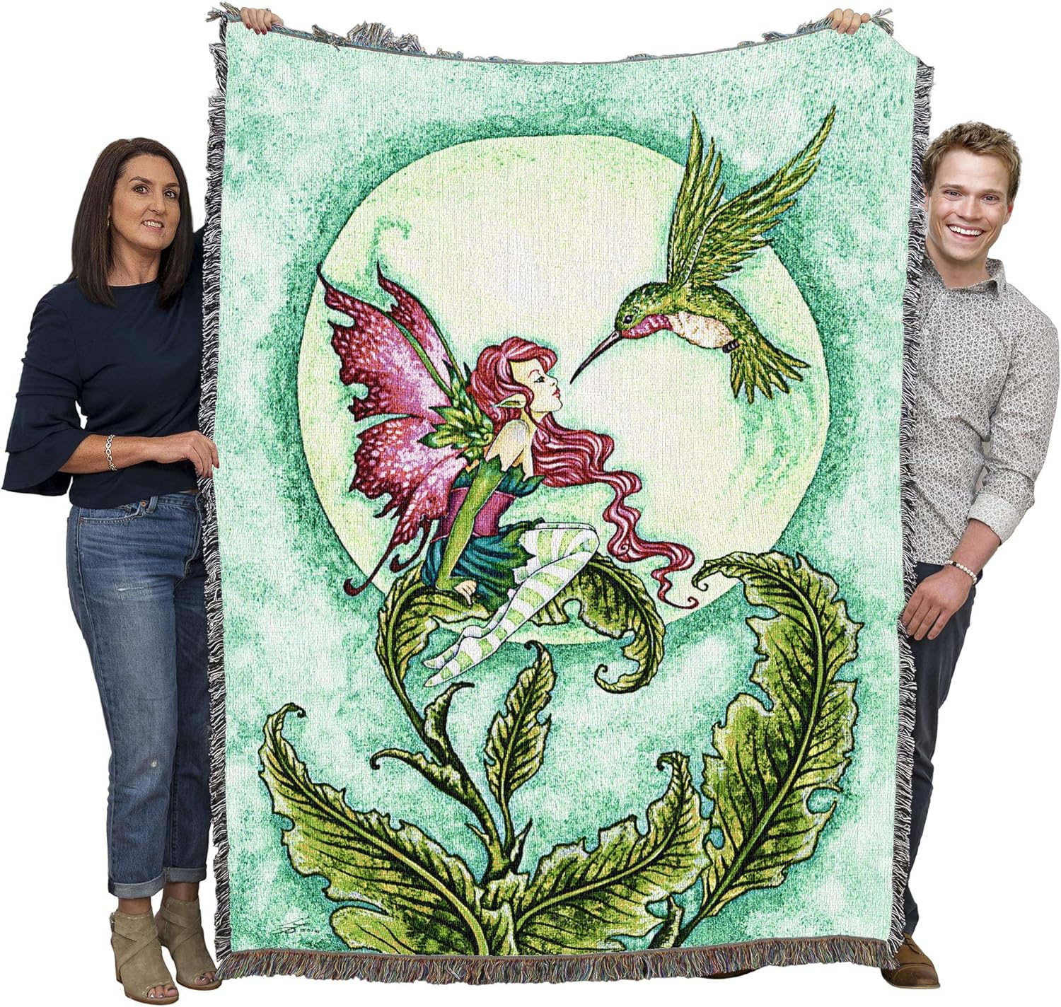 Pure Country Weavers Flirting Fairy and Hummingbird Blanket by Amy Brown - Gift Fantasy Tapestry Throw Woven from Cotton - Made in The USA (72x54)