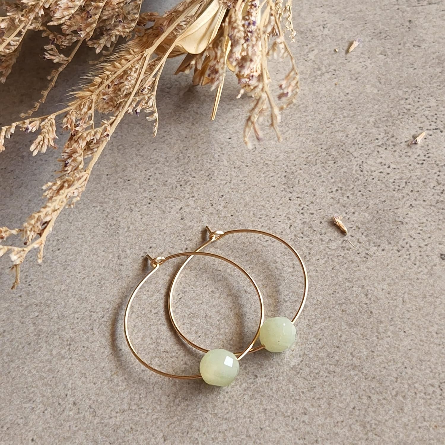 Natural Amazonite Bead 14K Gold Filled Hoop Dangle Earrings - Image 2