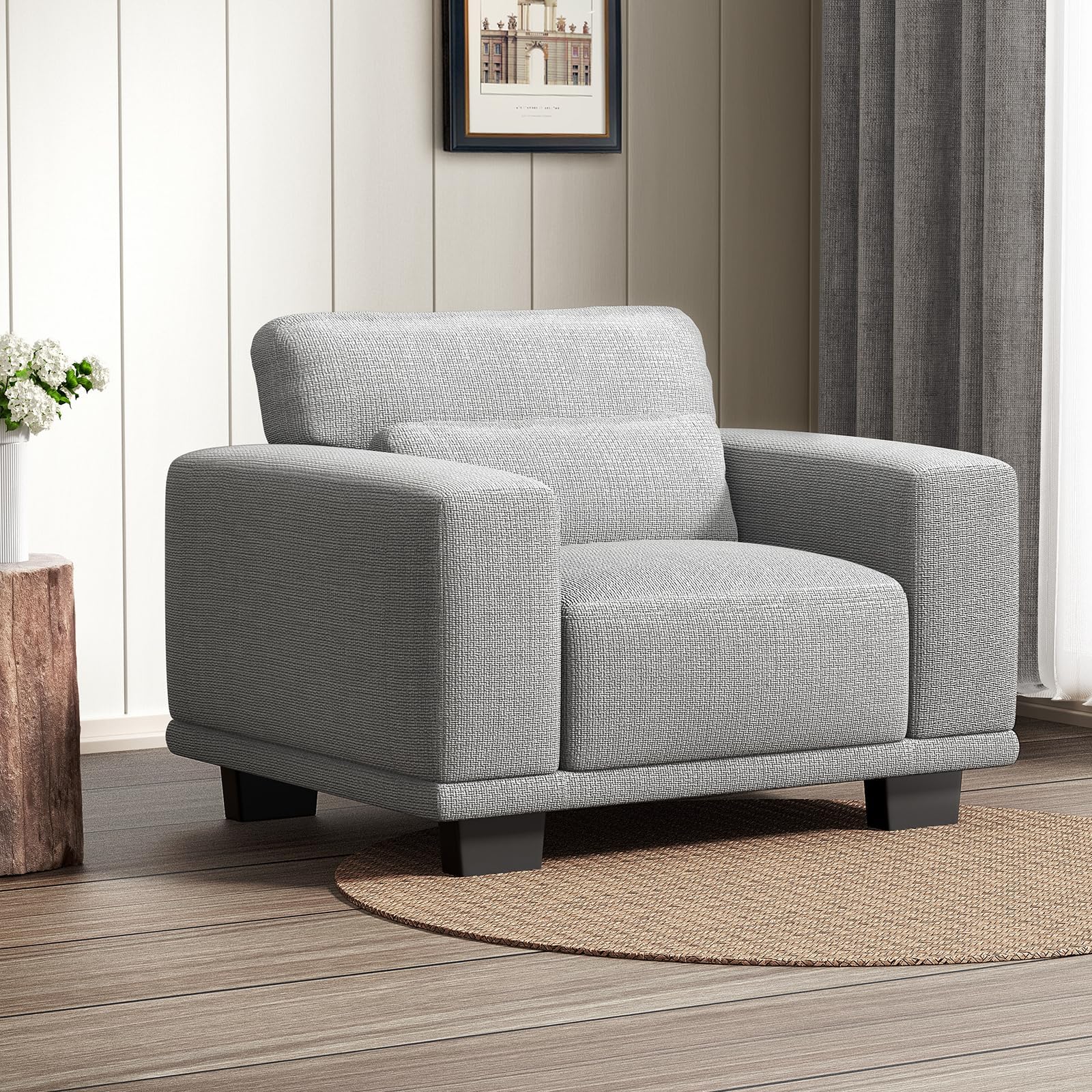 Marsail 40 Inch Single Sofa, 1-Seater Modern Comfy Couch with Deep Seats, Upholstered Linen Couches for Living Room, Bedroom, Office,Apartment, Grey