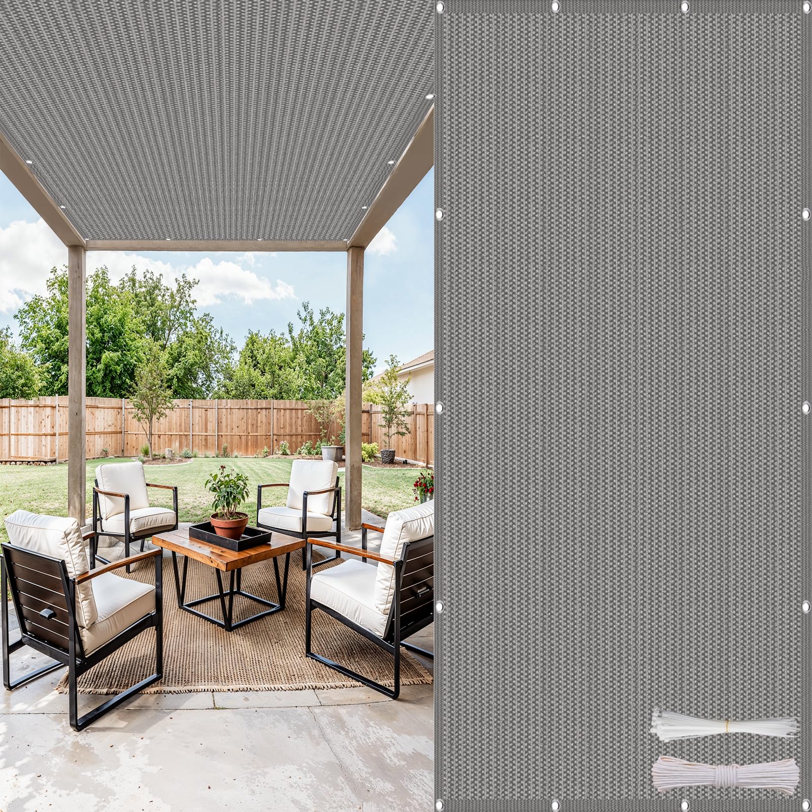 Toile d'ombrage 200 x 420 cm grise en HDPE respirant pour protection solaire de terrasse