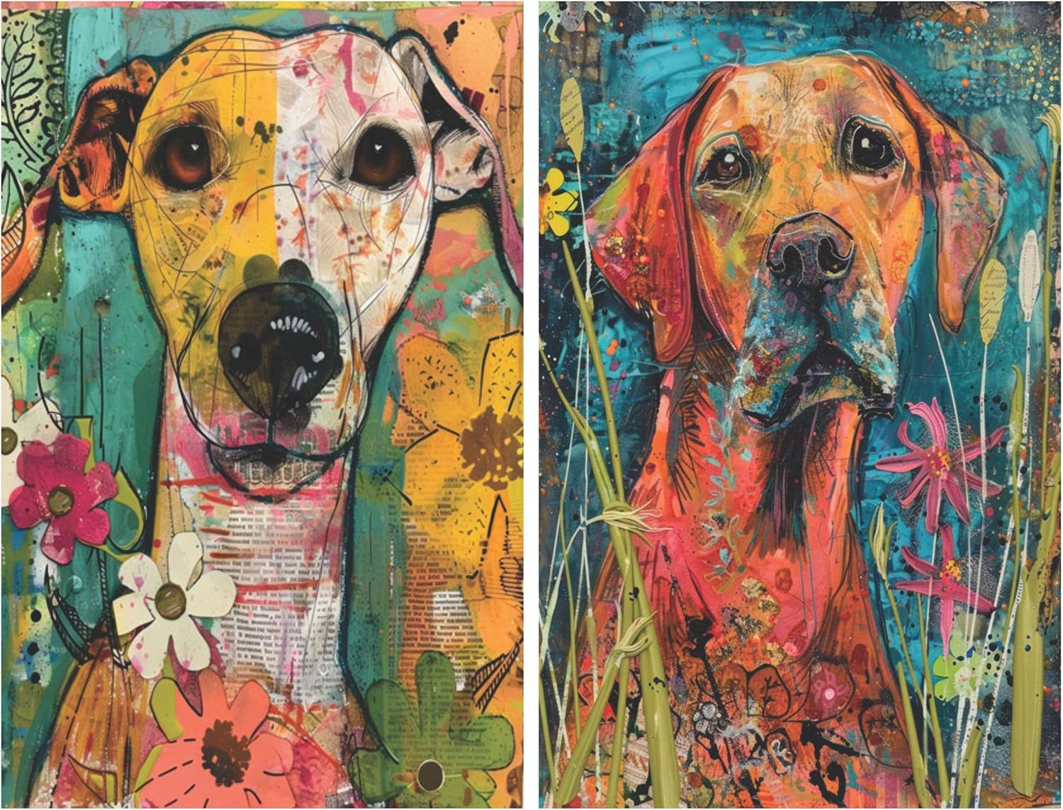 Abstract Dogs Rice Paper, 8 x 10.5 inch (6pc) - Mulberry Paper for Decoupage Scrapbooking Cards Crafts by Craft Kreatively