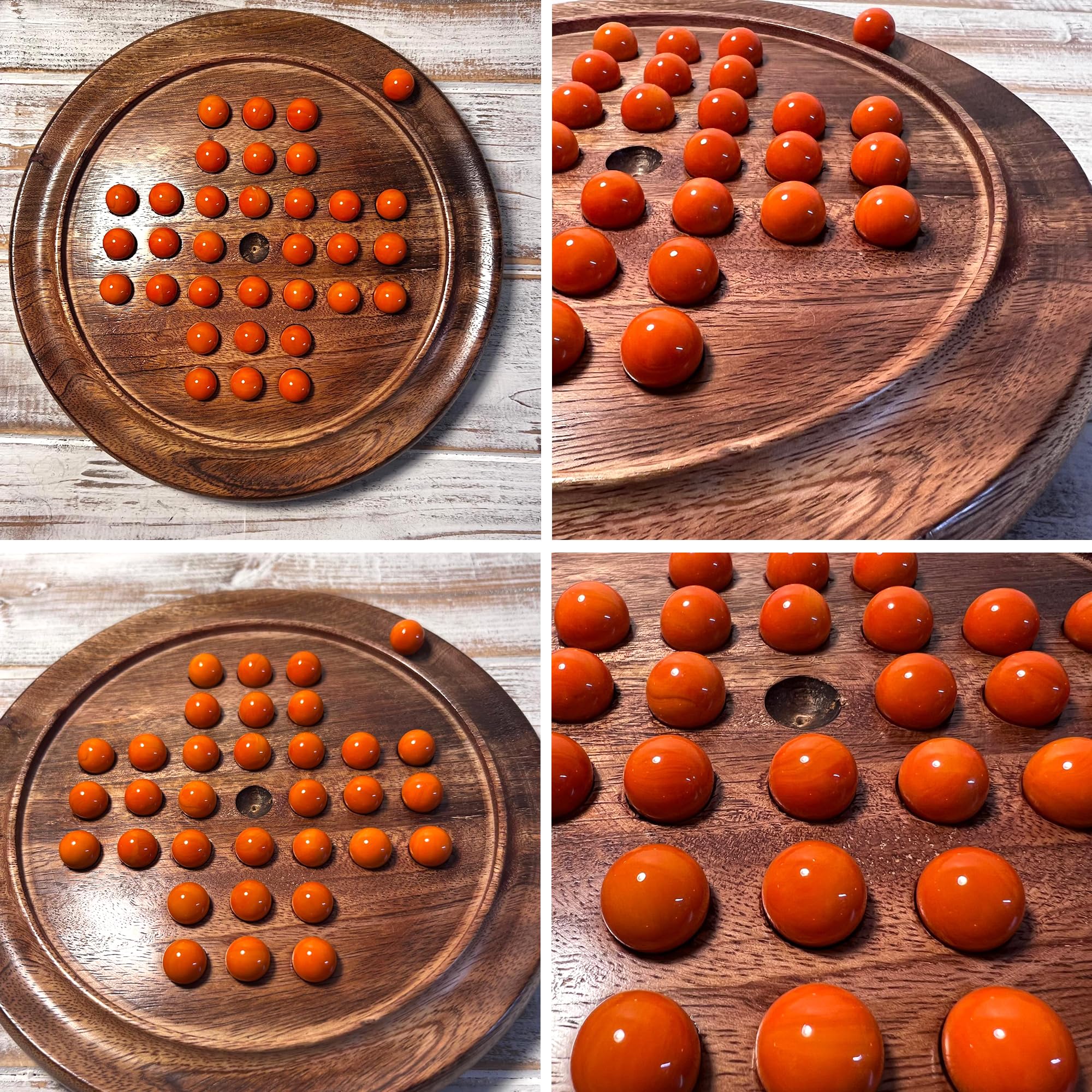 Solitaire Brettspiel aus Holz mit opalorangefarbenen Glasmurmeln, klassisches Solitärspiel aus Holz, Strategie-Brettspiel, Familien-Brettspiel, Spiele für eine Person, Brettspiele, Brettspiele, 22 cm
