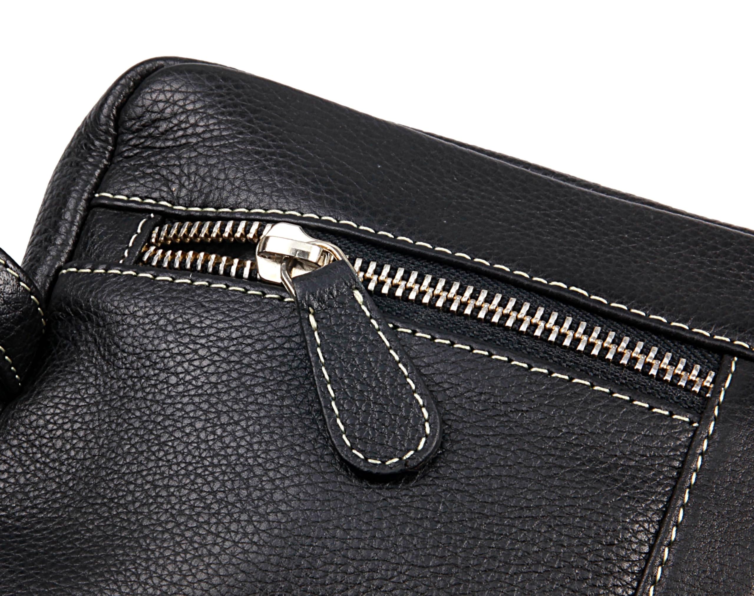 Sonnenschein Leder Kulturtasche & Kulturbeutel für Herren & Damen – Mittelgroße Kosmetiktasche mit 3-TLG. Maniküre Set aus Edelstahl – Hochwertige Toilettentasche – Kosmetiktasche klein & kompakt