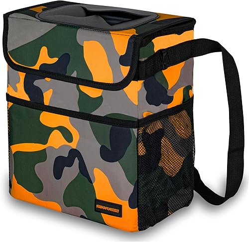 Bonito bote de basura para automóvil con tapa, a prueba de fugas, impermeable, con bolsillos de almacenamiento, organizador plegable multiusos para