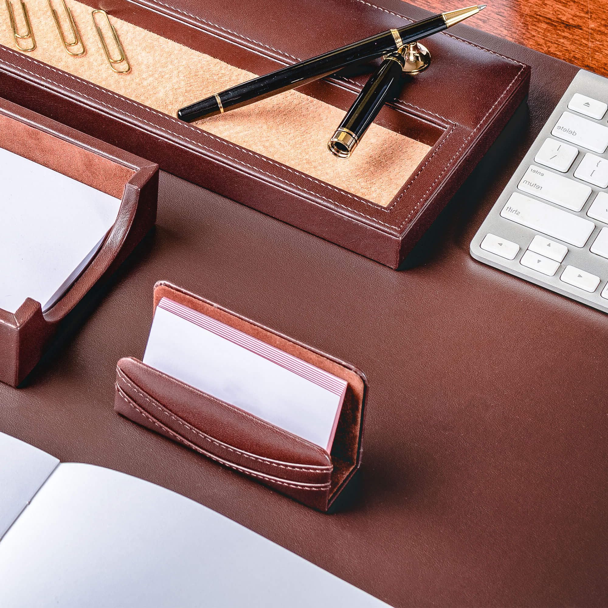 Dacasso Brown Crocodile Embossed Leather 8-Piece Desk Set - Brown - View #6